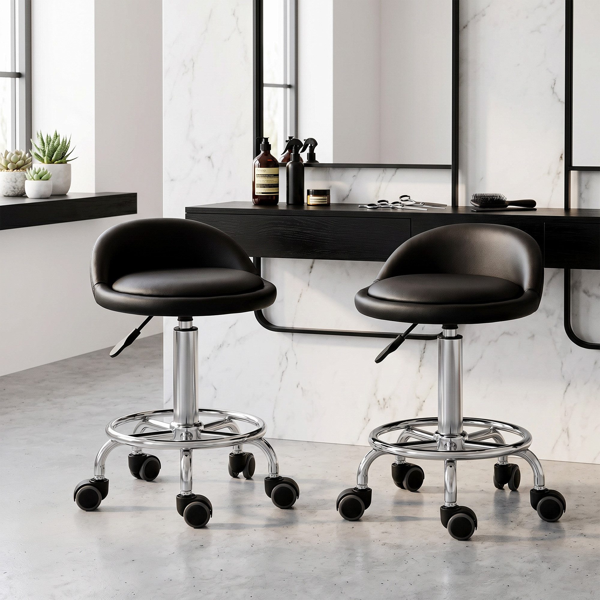 Drehhocker Rollhocker höhenverstellbar Arbeitshocker mit Rückenlehne