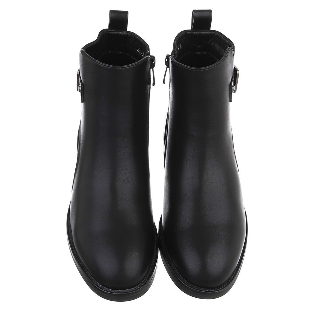 Ital-Design Damen Chelsea Boot mit Metallelement und Blockabsatz Stiefelette (92299778) Blockabsatz Flache Stiefeletten in Schwarz – Bild 4 von 5