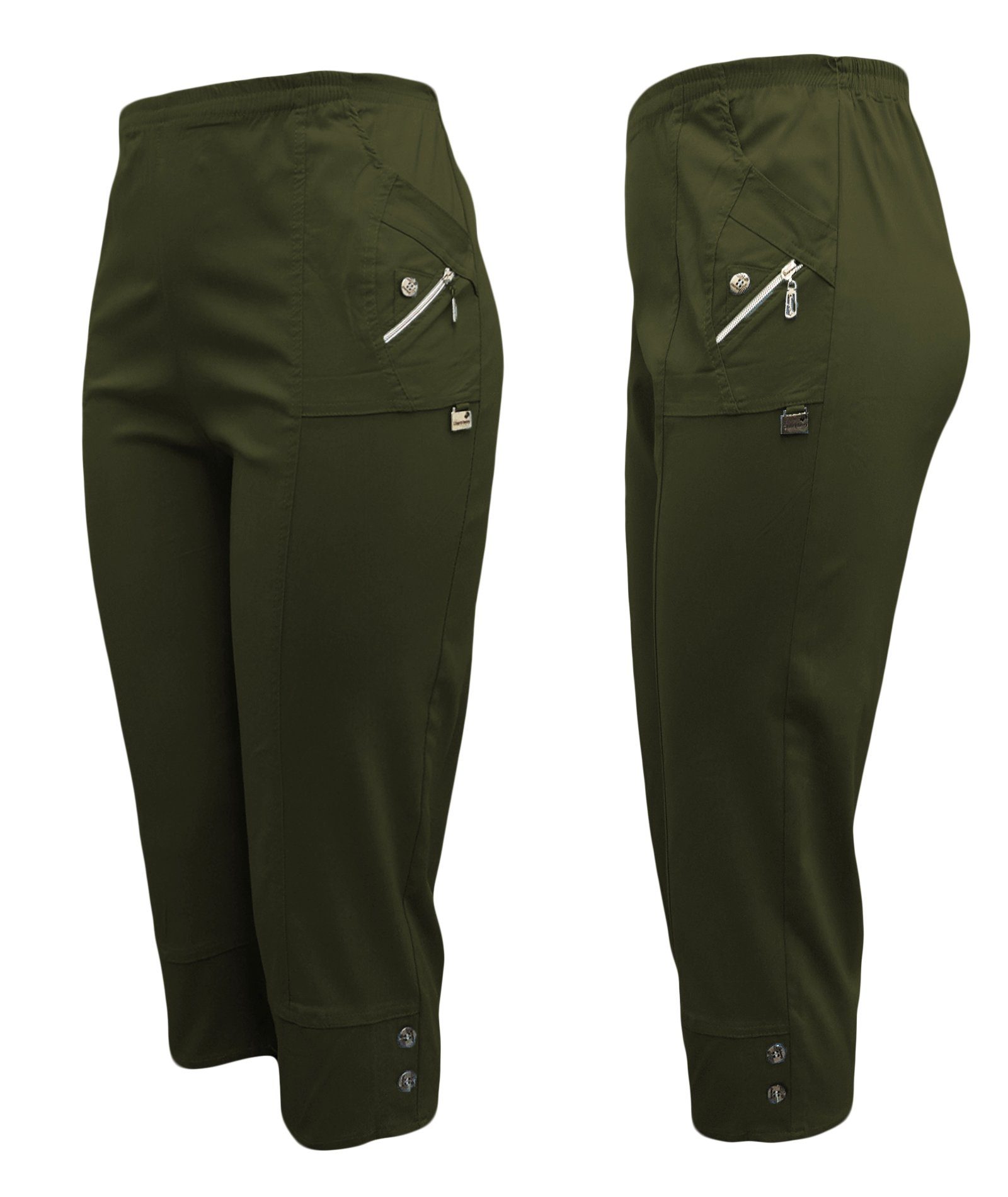 Classic Casual, Damenmode angenehme auch elastischem mit Aurela in großen Khaki Bund, elastisch, Stretchgewebe Schlupfhose luftig lang Größen, Kurze 3/4-Hose 3/4 leicht Damen und mit Basic, Sommerhose