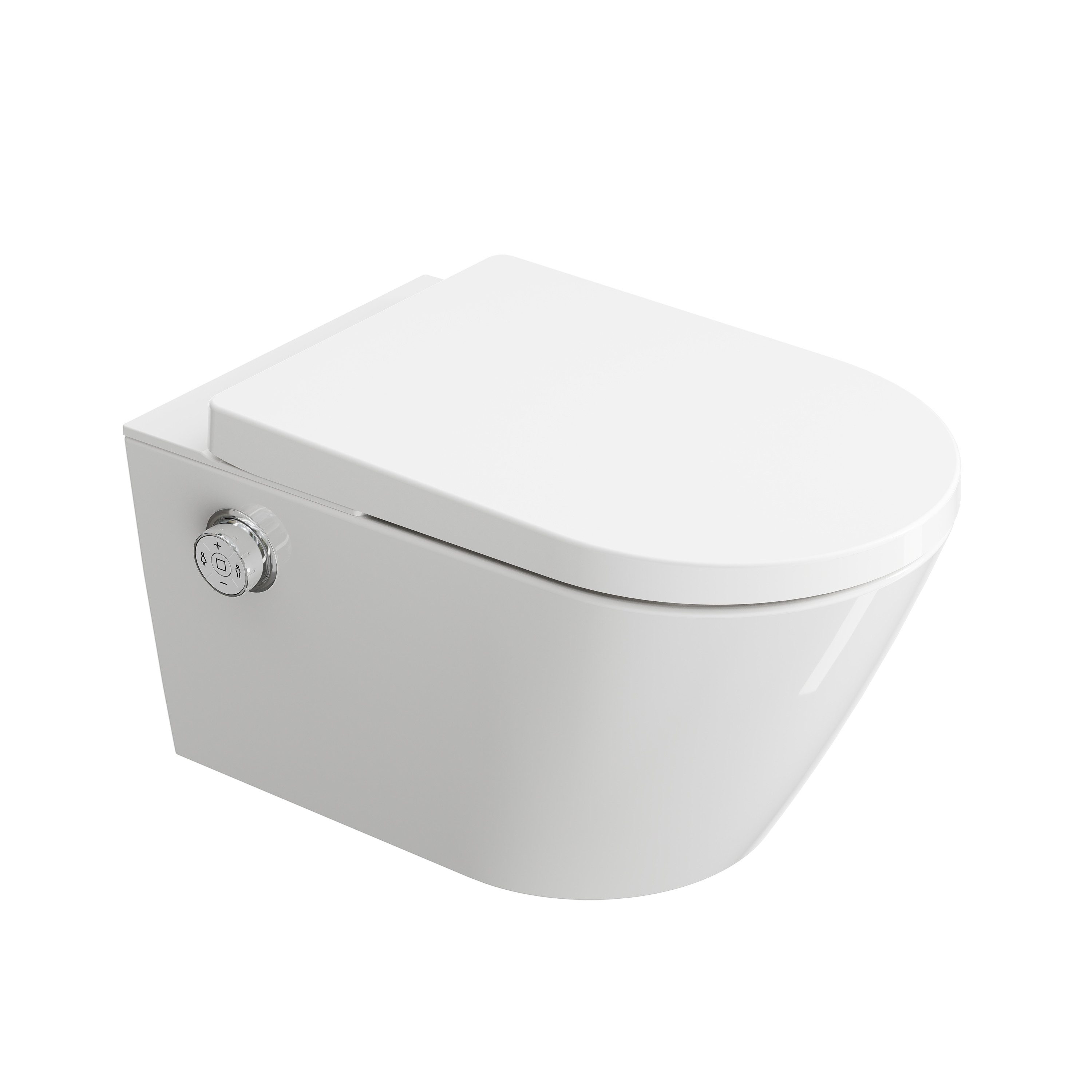 HOROW Dusch-WC Intelligente WC mit Bidet Funktion, Wand-WC, Japanische spülrandlos WC, Wand WC, Abgang waagerecht, mit Warmwasser, Beheizter Sitz, Instellbarem Wasserdruck, Warme Lufttrocknung, Damenpflege