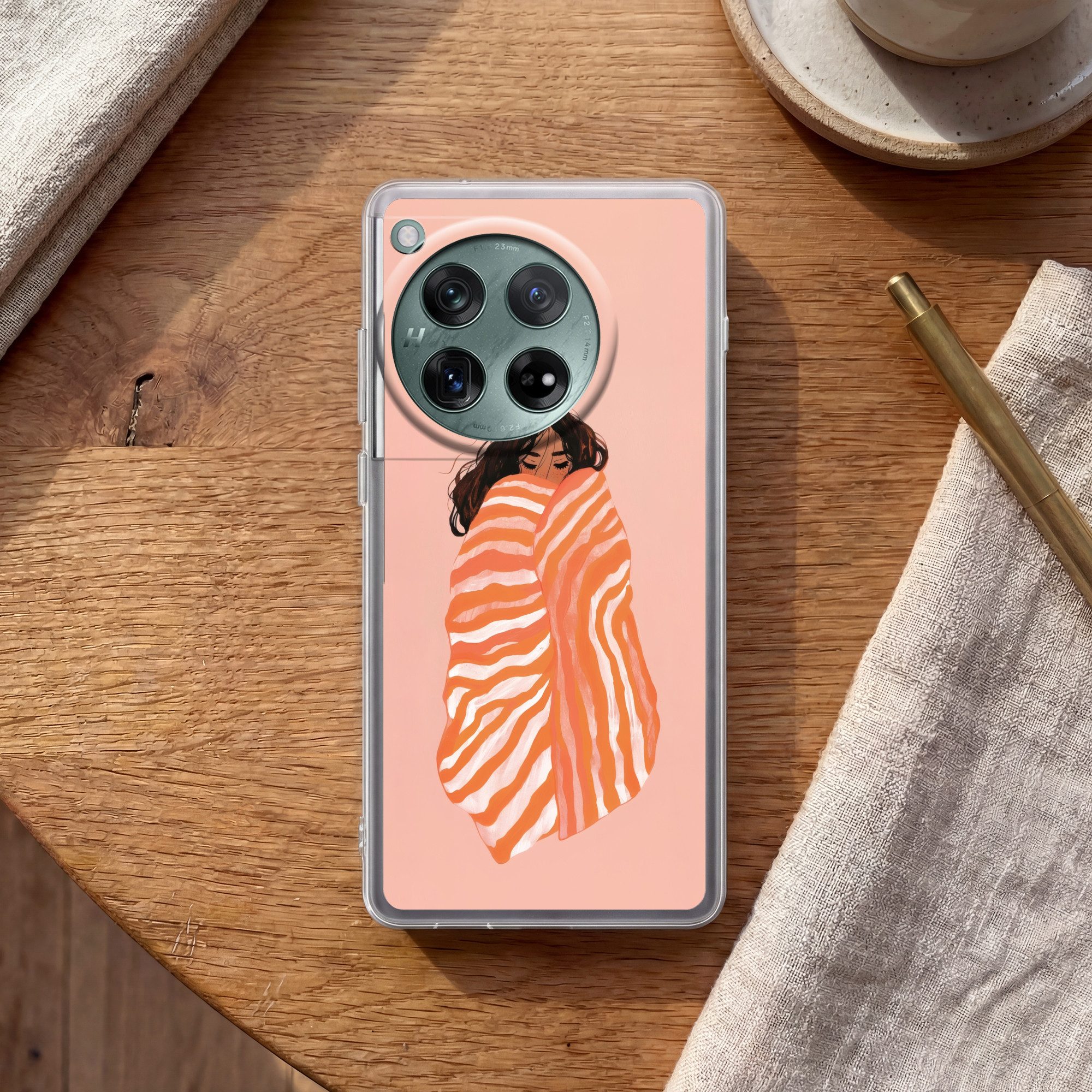 MuchoWow Handyhülle für OnePlus 12 Mädchen - Decke - Gestreift - Orange, Handy Case, Silikon, Bumper Case Dünn