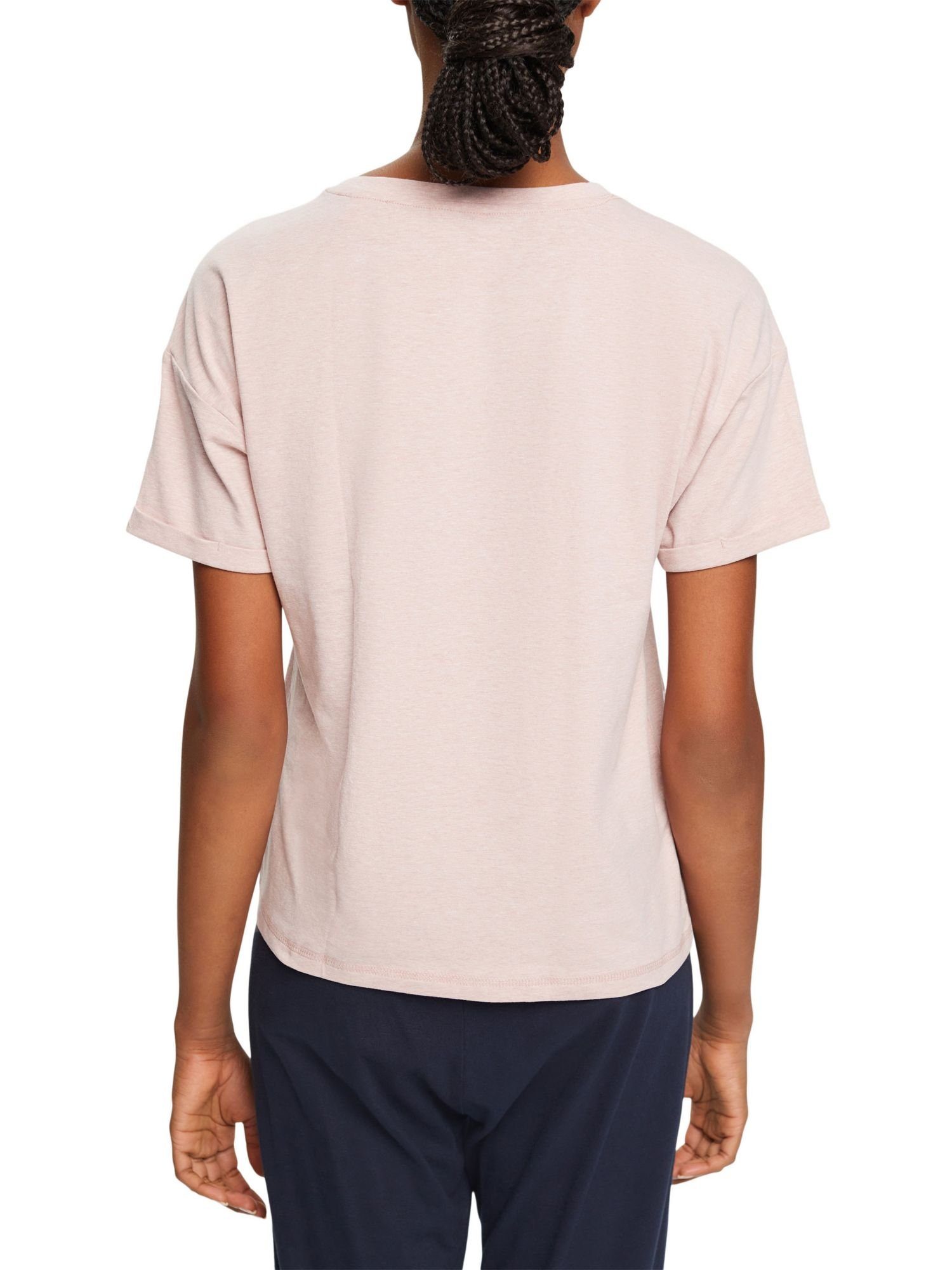 Esprit Pyjamaoberteil T-Shirt Brusttasche OLD Baumwoll-Mix aus mit PINK