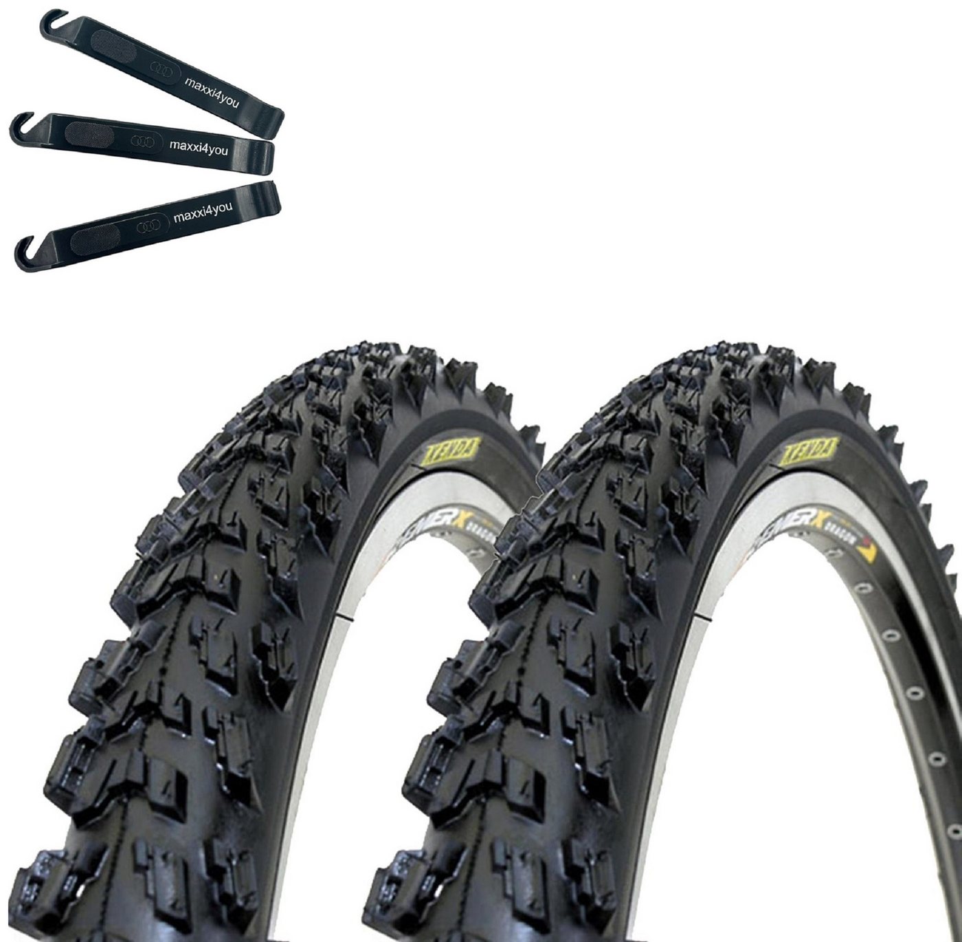 maxxi4you Fahrradreifen 2 x Kenda K-829 Psycho MTB 24 x 1,95 (50-507) Schwarz inkl Reifenheber