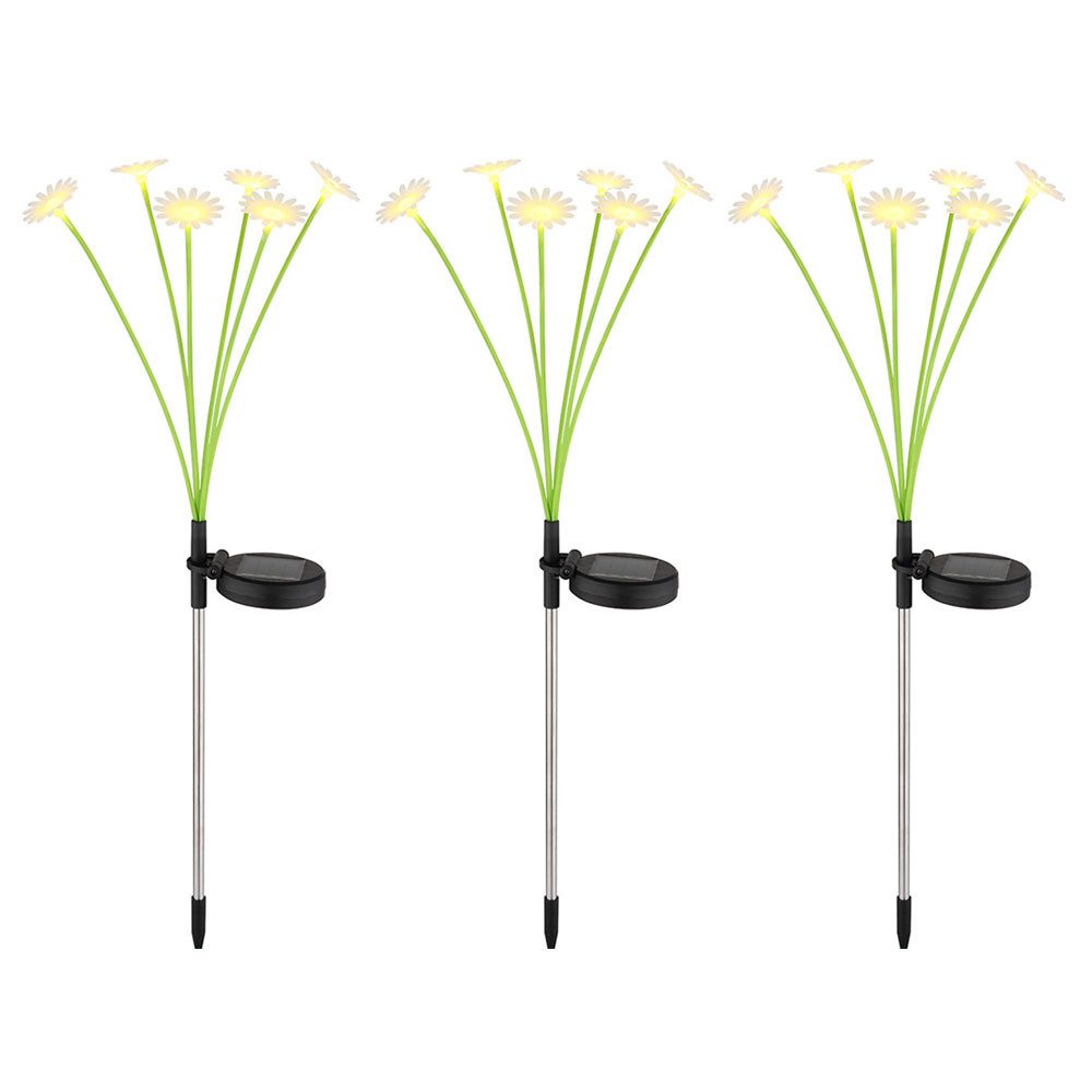 GLOBO LIGHTING LED Solarleuchte, LED-Leuchtmittel fest verbaut, Warmweiß, Solarleuchte Außenlampe Steckleuchte 6xLED Blumen Erdspieß 3er Set