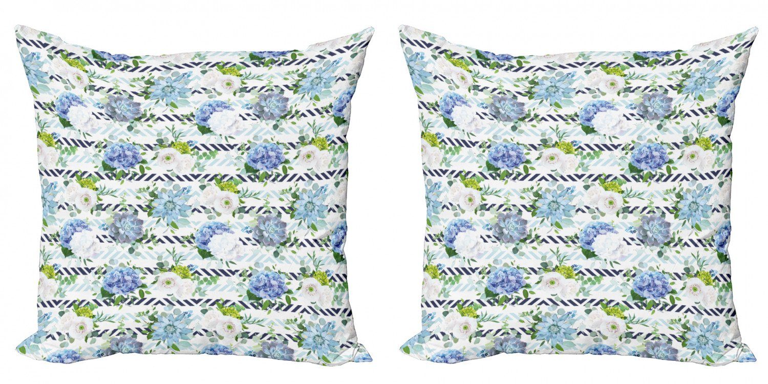 Kissenbezüge Modern Accent Doppelseitiger Digitaldruck, Abakuhaus (2 Stück), Hortensie Frische Blumen auf Streifen