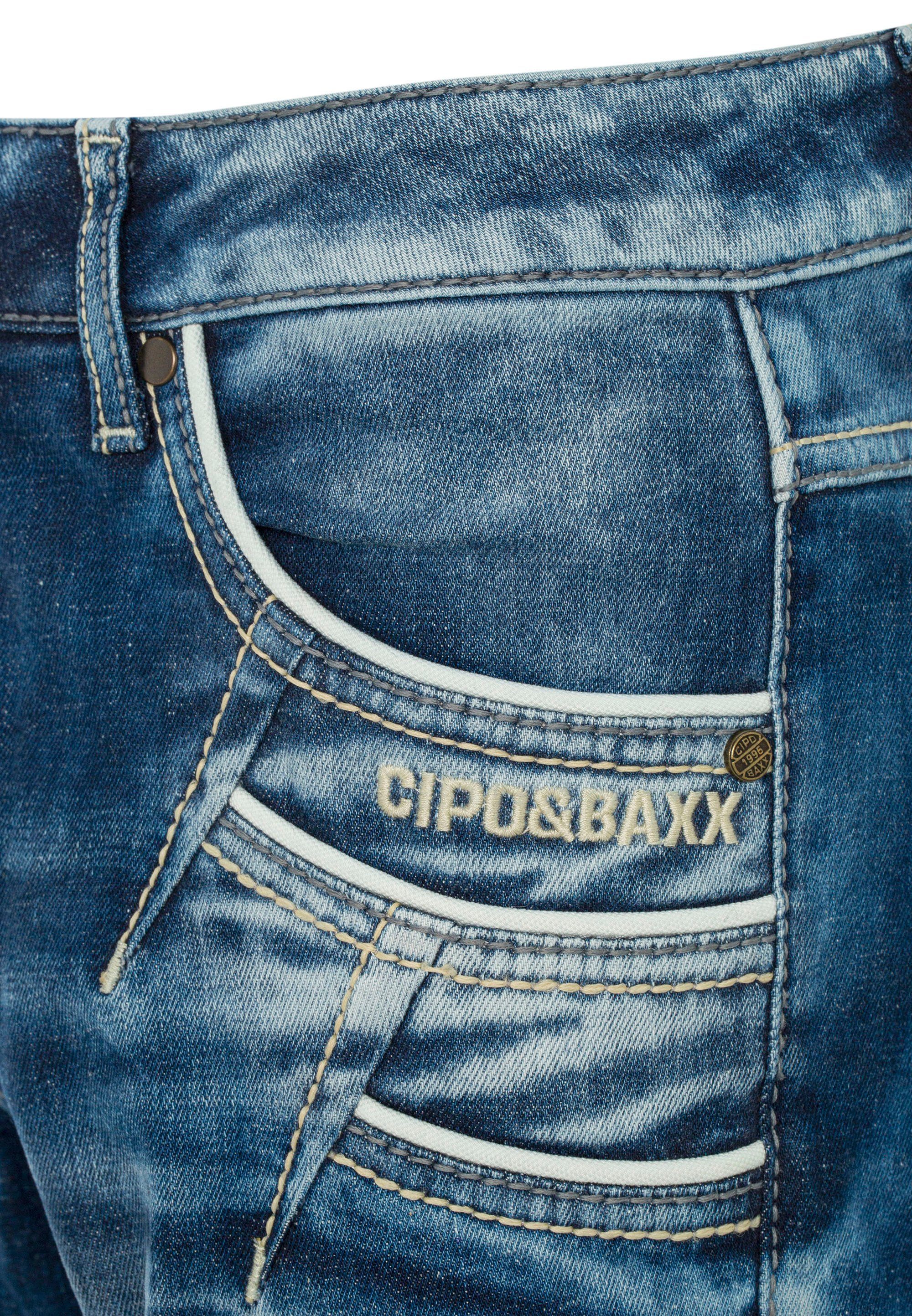 Herren Jeans Cipo & Baxx Straight-Jeans mit trendigen Ziernähten