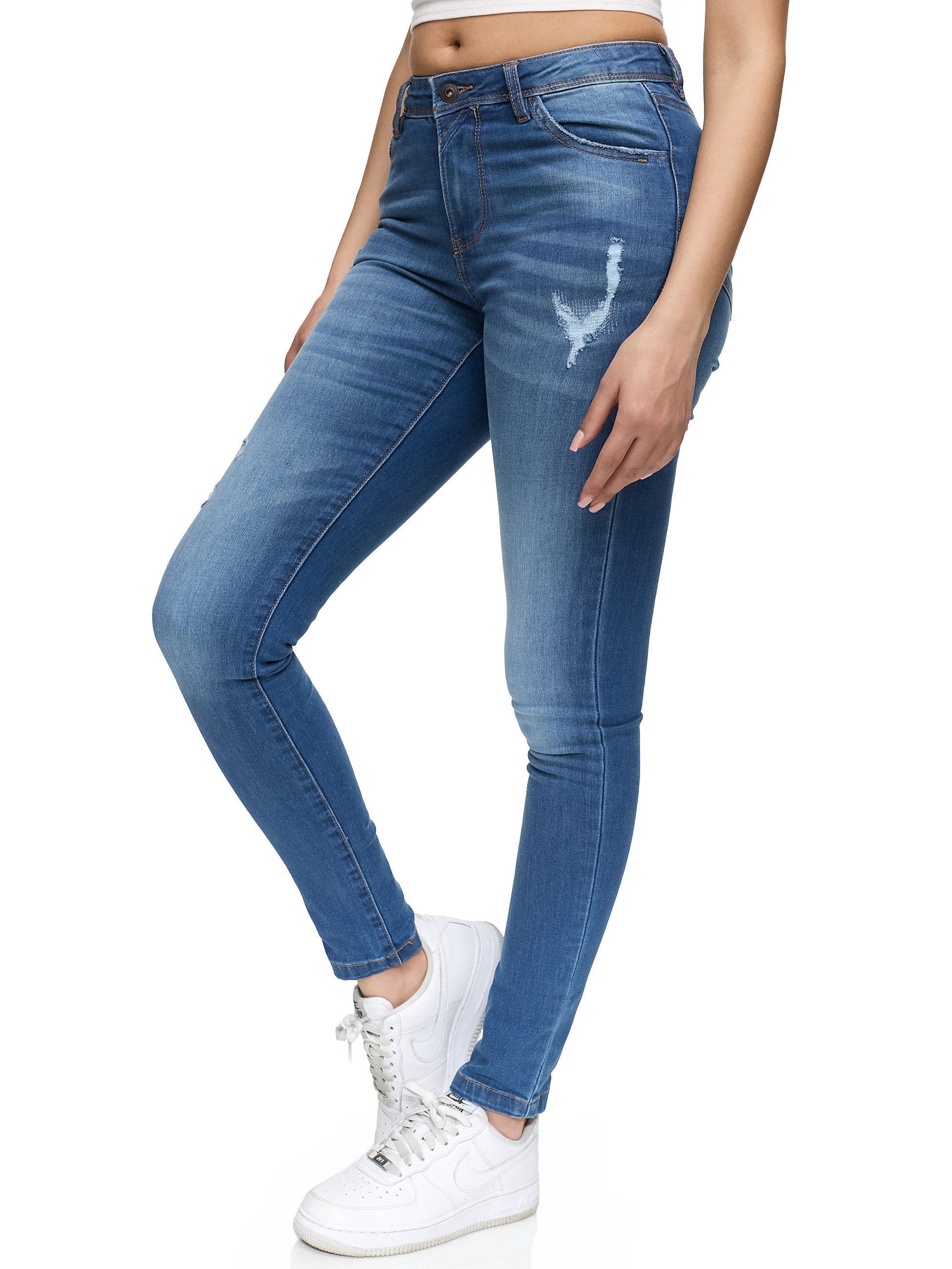 REPUBLIX Stretch-Jeans STELLA Damen Destroyed Mid Waist Stretch Denim Jeans – Bild 4 von 5