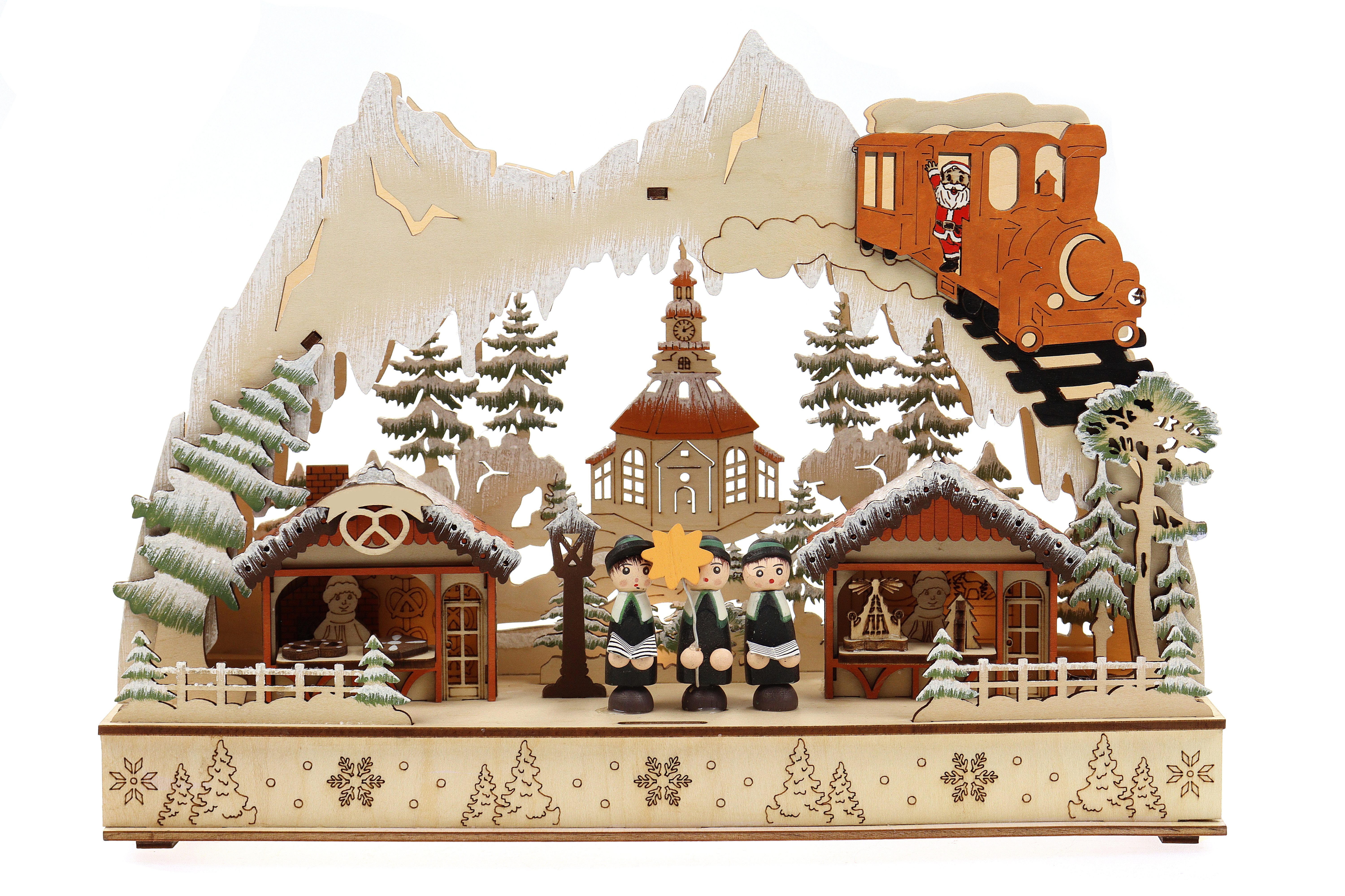 ELLUG Schwibbogen 3D Holzschnitt Sternensänger, On/Off Schalter, 29,5*8,5*22cm, Licht, batteriebetrieben, Timer (6h On / 18h Off)