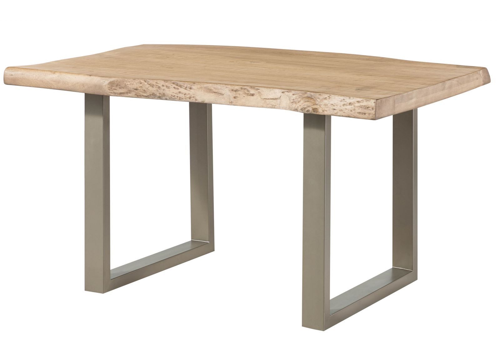 Massivmoebel24 Baumkantentisch FREEFORM (Baumtisch Mango 140x90x77 beige / U-Beine silber FREEFORM 5), Baumtisch Mango 140x90x77 beige / U-Beine silber FREEFORM 5