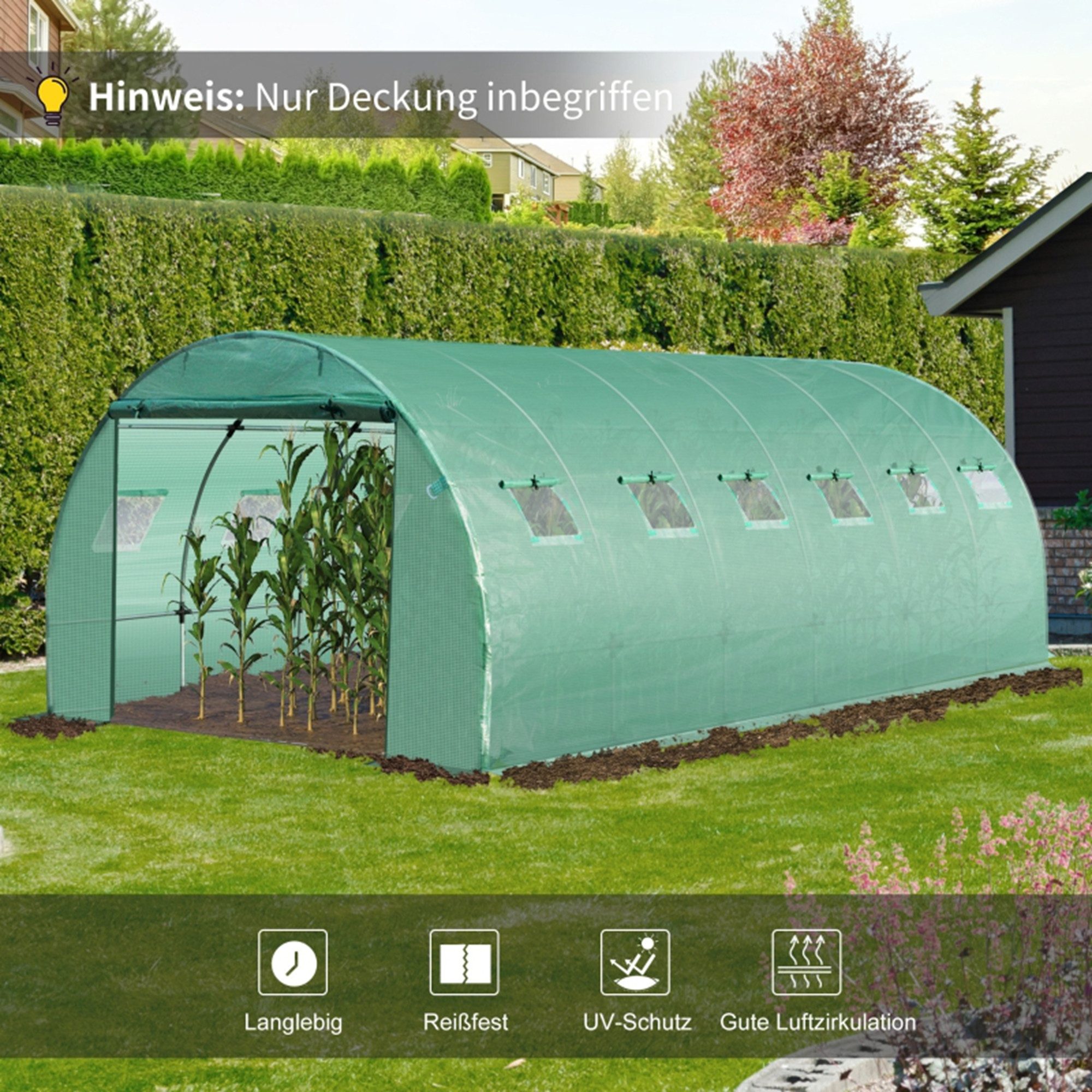 MC Star Foliengewächshaus Gewächshausfolie 6x3x2m, wasserdicht Gartenfolie mit UV Schutz, Folie aus PE, Abdeckplane für Gartenarbeit Treibhaus Folientunnel, Tunnelfolie für Außenbereich, Pflanzen, Grün