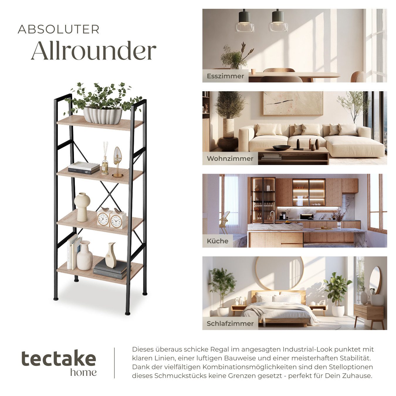 tectake Leiterregal Stufenregal Newcastle 57,5 x 35,5 x 139cm, Set 1-tlg., Industrial Style