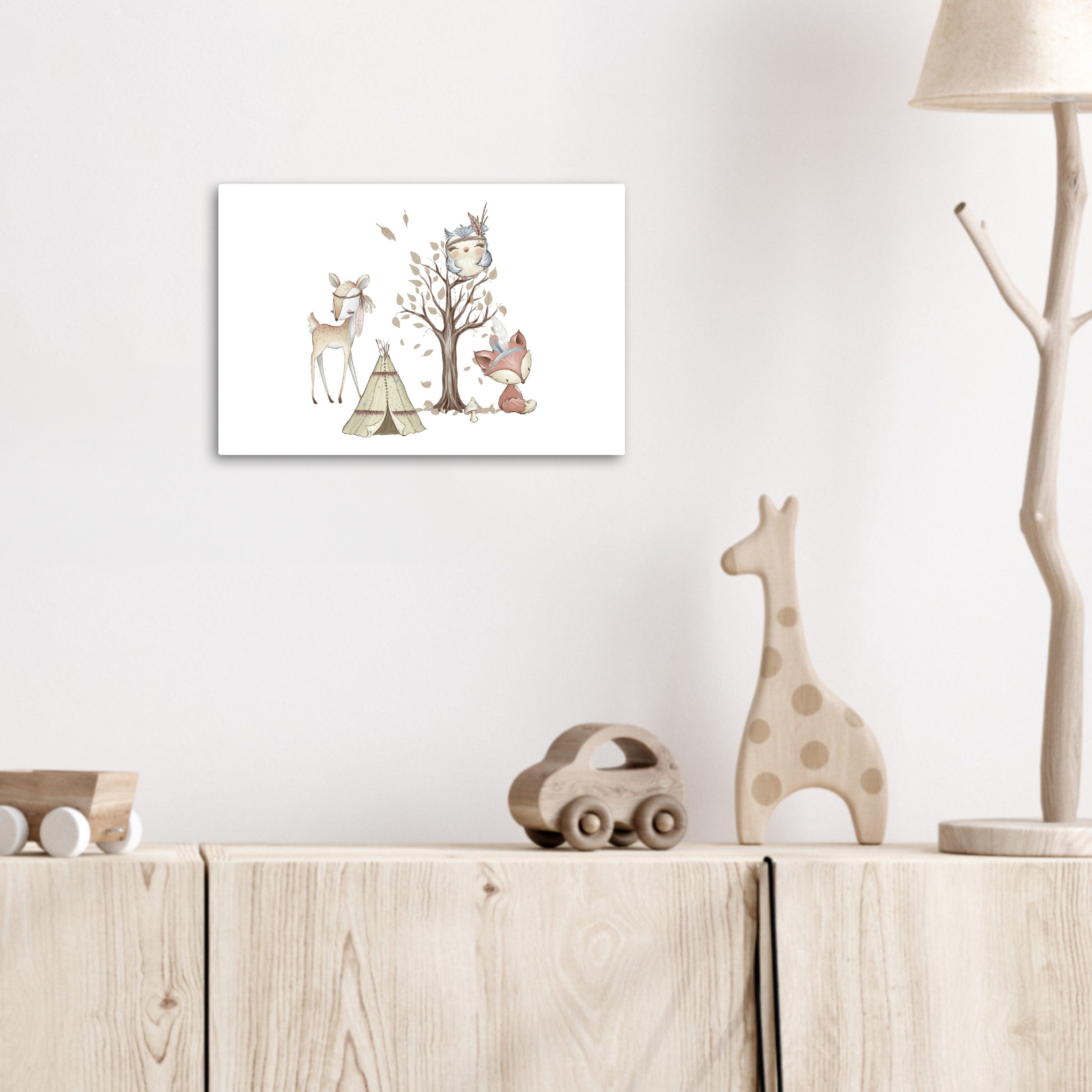 OneMillionCanvasses® Leinwandbild Wilde Tiere - Wald - Illustration, Fotodruck (1 St), Kinder zimmer Deko, Mädchen und Jungen Bilder 30x20 cm