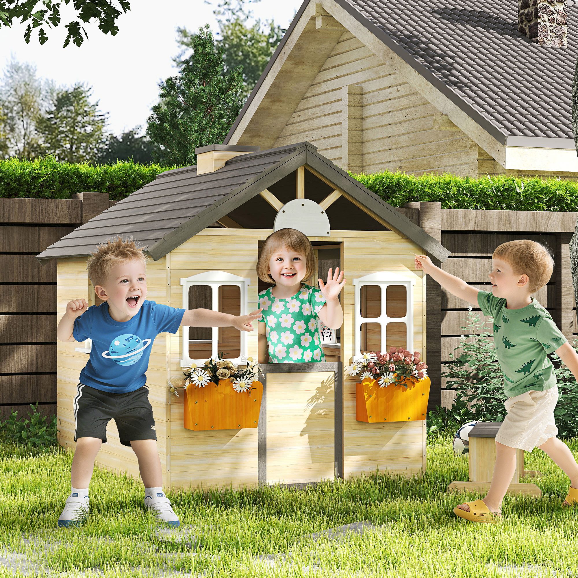Outsunny Spielhaus Kinderspielhaus mit Briefkasten Fenster, günstig online kaufen