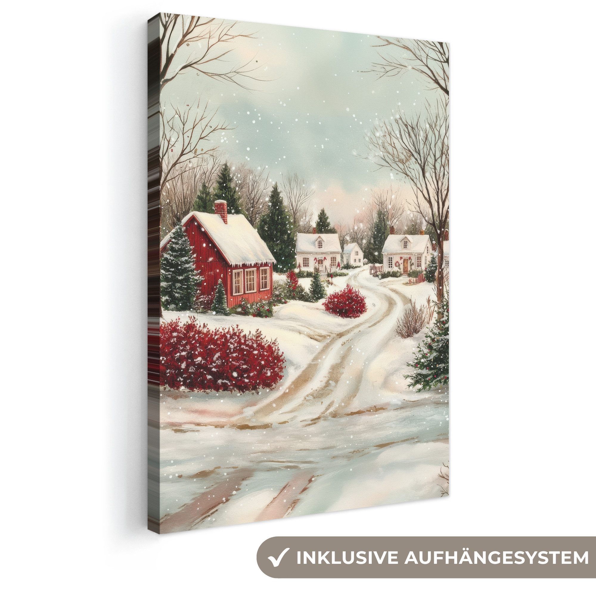 OneMillionCanvasses® Leinwandbild Weihnachtsstimmung - Ländlich - Rot, Fotodruck (1 St), Leinwand Canvas Wandbild, Wanddekoration 20x30 cm