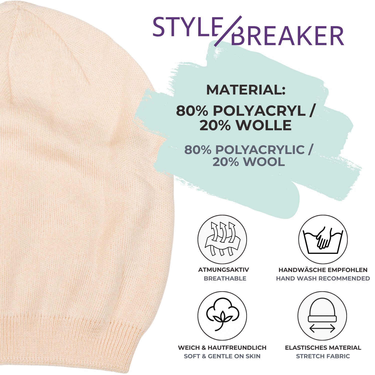 styleBREAKER Strickmütze Feinstrick Beanie Mütze Uni Doppellagig (1-St)