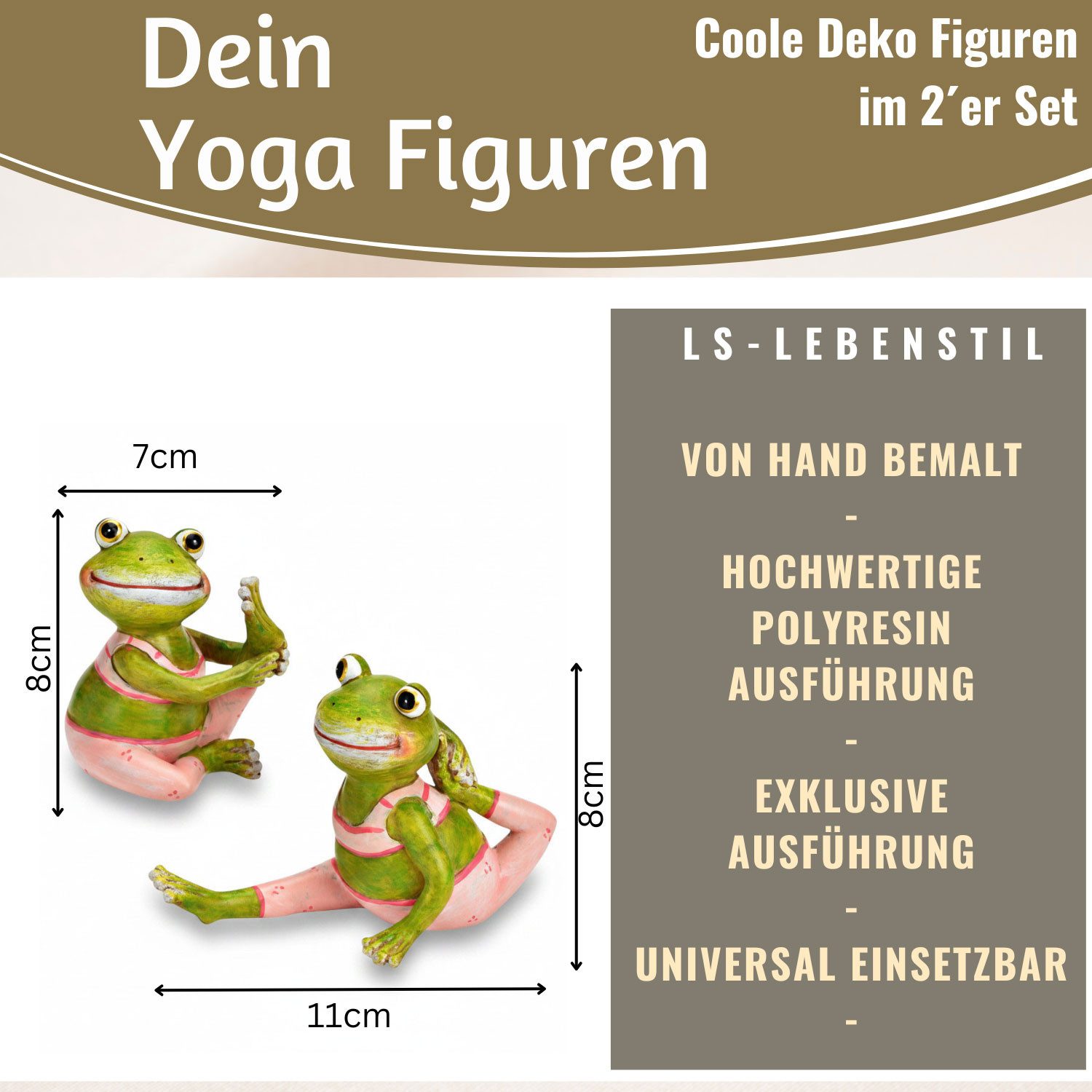 LS-LebenStil Dekofigur 2x Yoga Deko Statuen Frösche Set 8cm Gymnastik Feng Shui Garten (Set, 2 St., 2 unterschiedliche Statuen, Sitzend der Schulterstand Lotussitz), Statue Gymnastik Feng Shui Garten Objekt