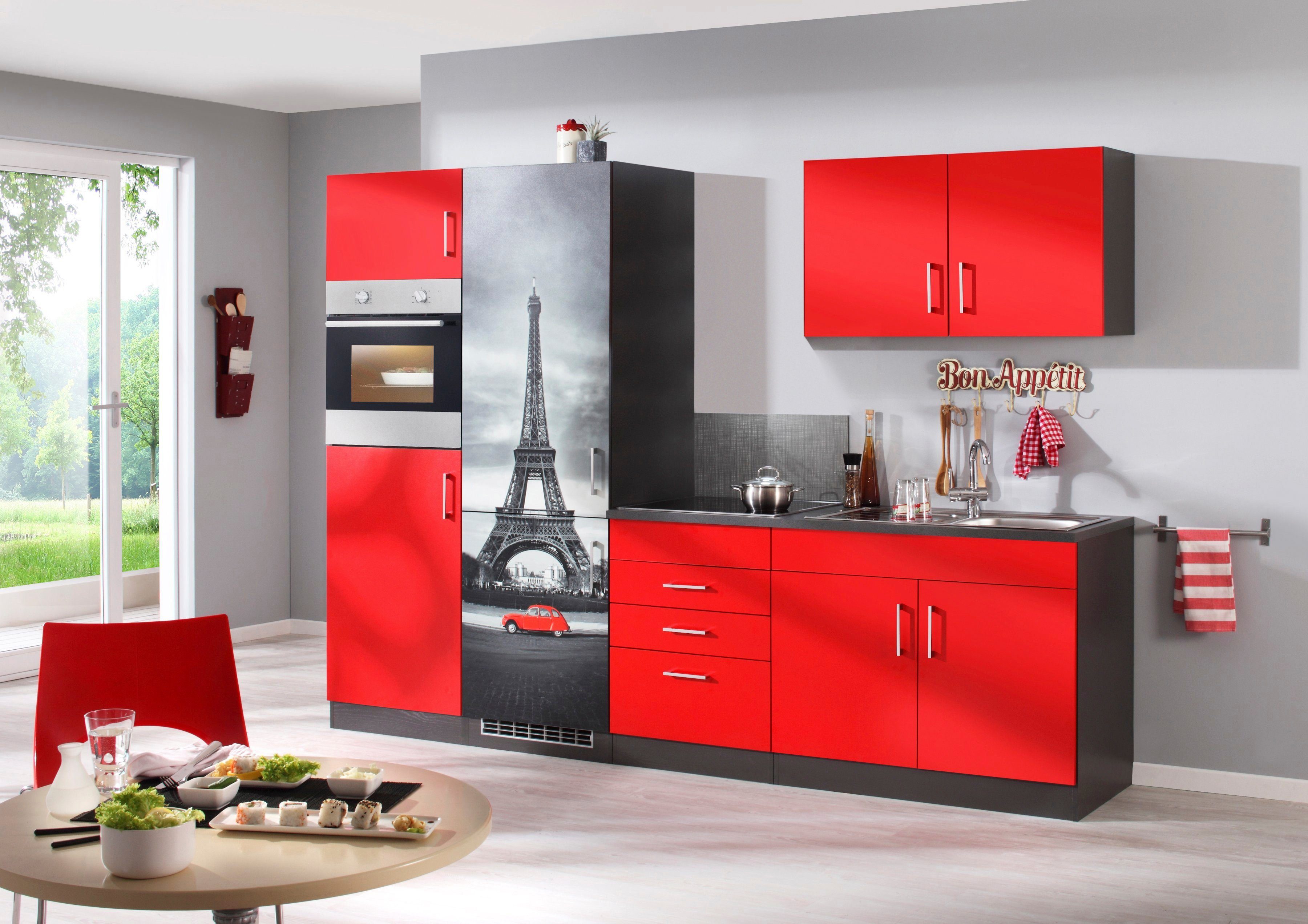 KOCHSTATION Küchenzeile KS-Paris – Küchen mit einzigartigen Fotomotiven auf den Fronten, Breite 280 cm, wahlweise mit E-Geräten und Induktion