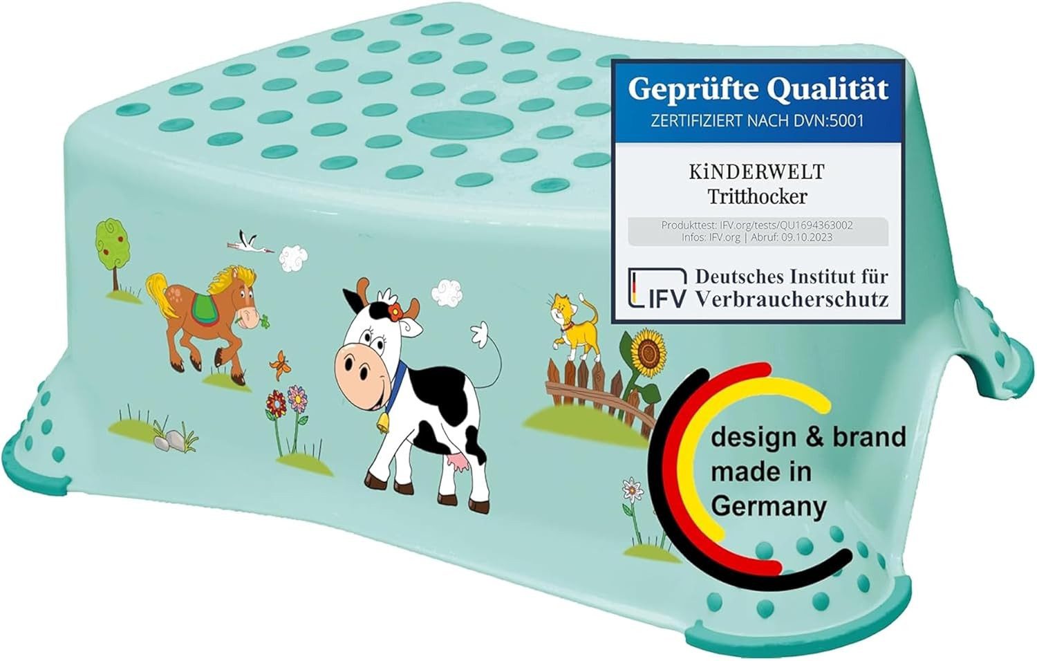 KiNDERWELT Tritthocker Premium stabiler Tritthocker Funny Farm aquamarin günstig online kaufen