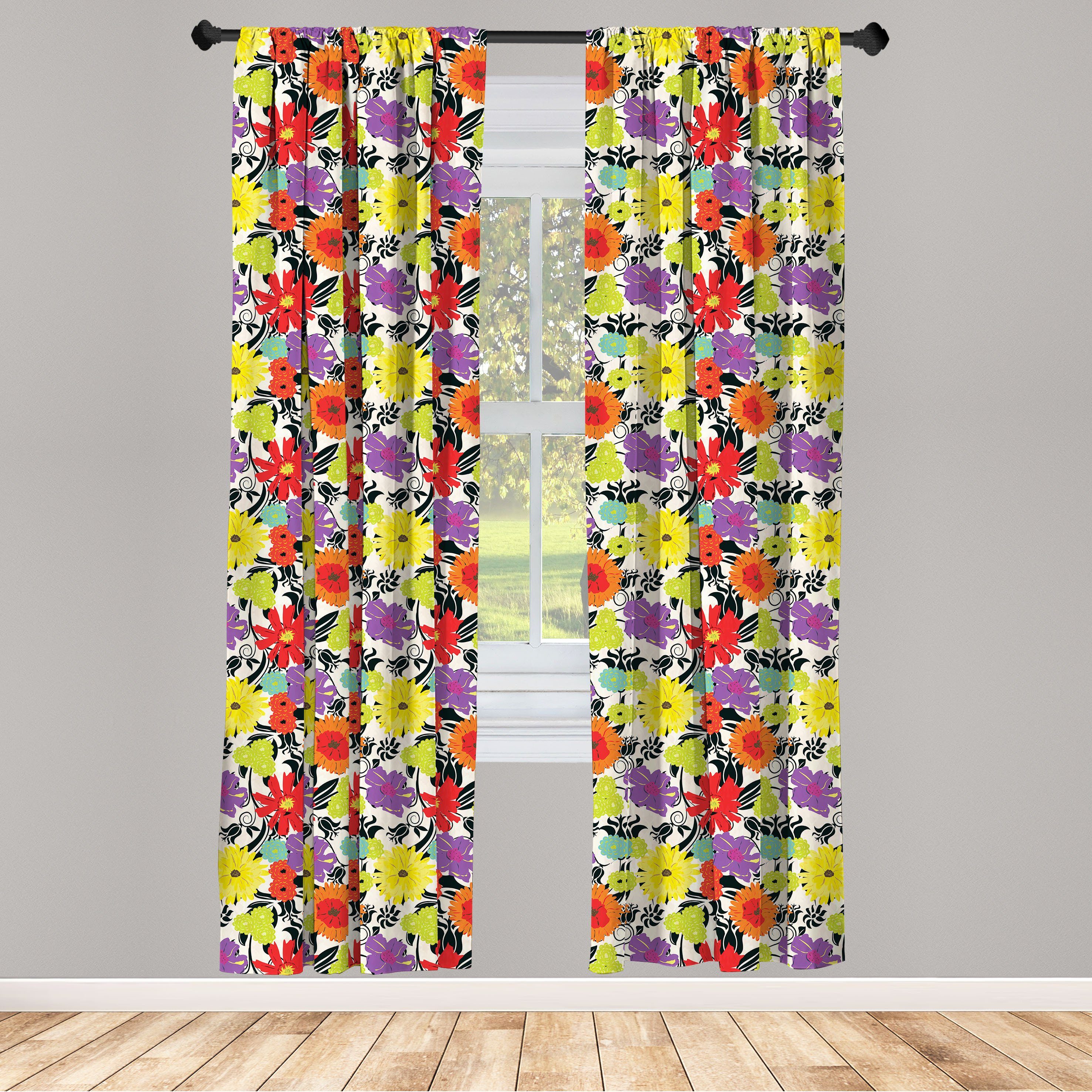 Gardine Vorhang für Wohnzimmer Schlafzimmer Dekor, Abakuhaus, Microfaser, Garten-Kunst Hand gezeichnete Blütenblätter Natur