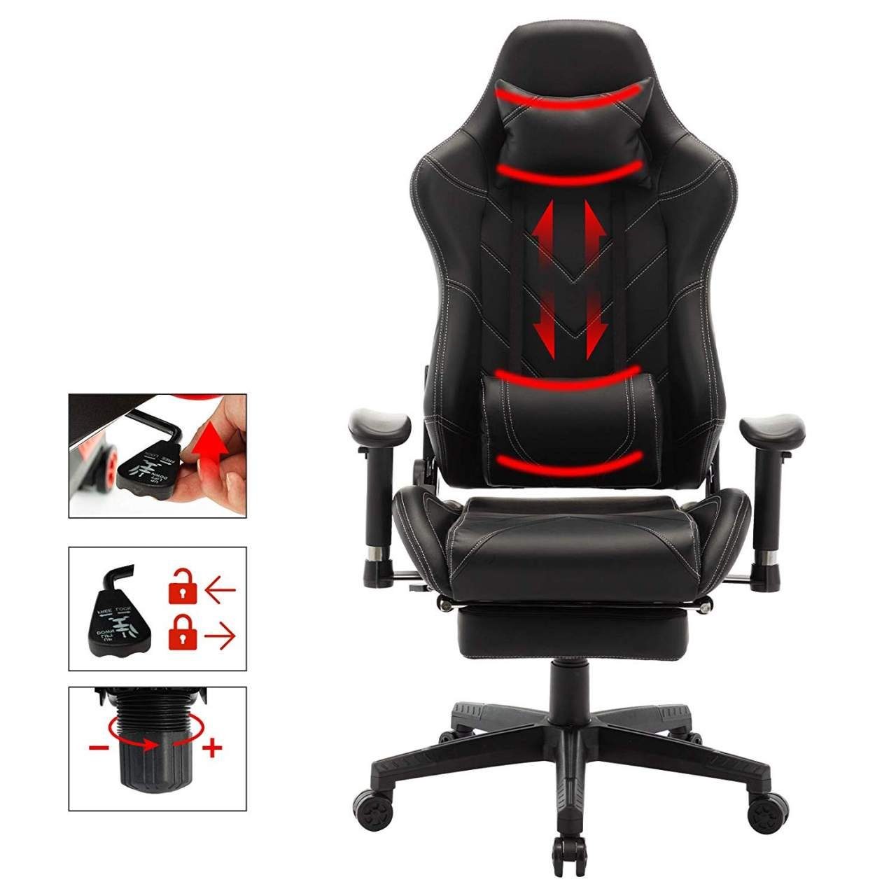 Woltu Gaming-Stuhl (1 St), Armlehne höhenverstellbar verstellbar, schwarz Kunstleder