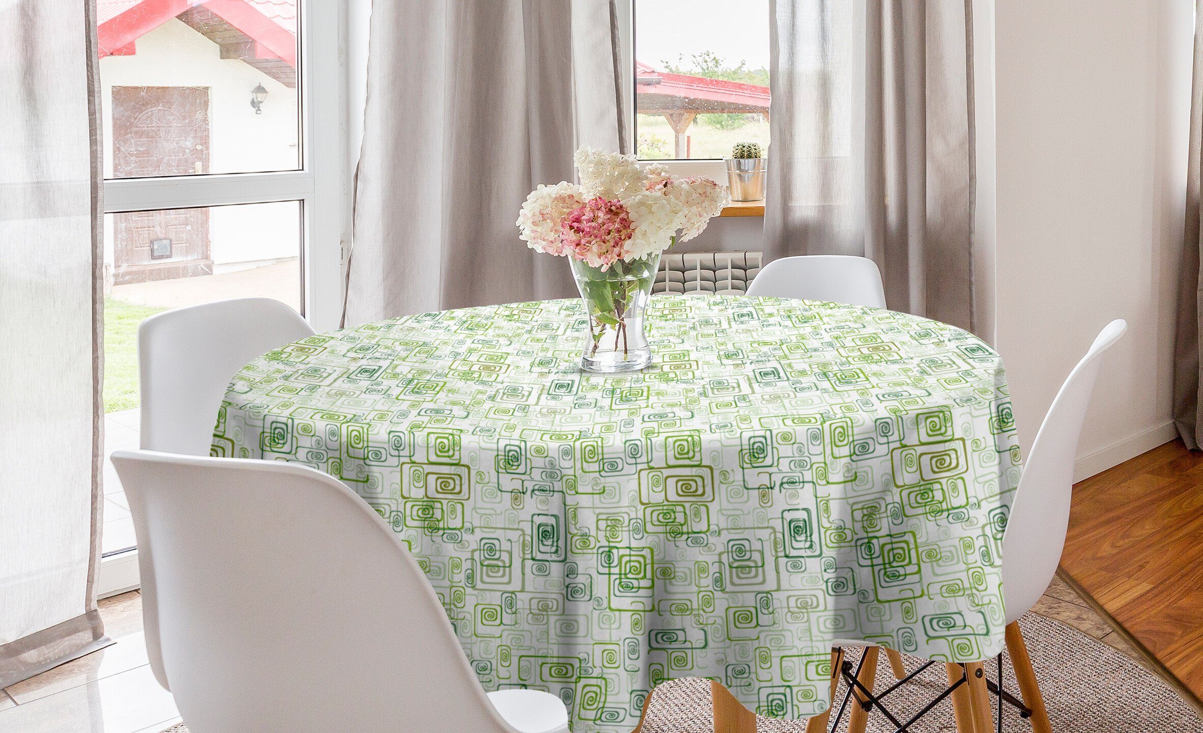 Retro Quadrat-Spiralen Dekoration, Abstrakt Abdeckung Esszimmer Abakuhaus Kreis Tischdecke Grüne Tischdecke Küche für