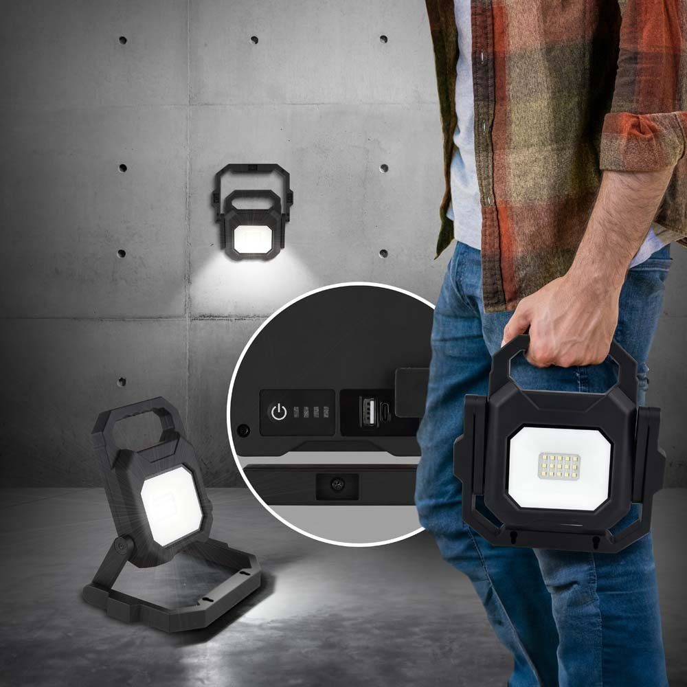 GLOBO LIGHTING LED Gartenstrahler, LED-Leuchtmittel fest verbaut, Neutralweiß, Außenstrahler Baustrahler Stehlampe 3 Stufen Dimmer LED Akku USB