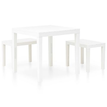 vidaXL Gartenlounge-Set Gartentisch mit 2 Bänken Kunststoff Weiß, (3-tlg)