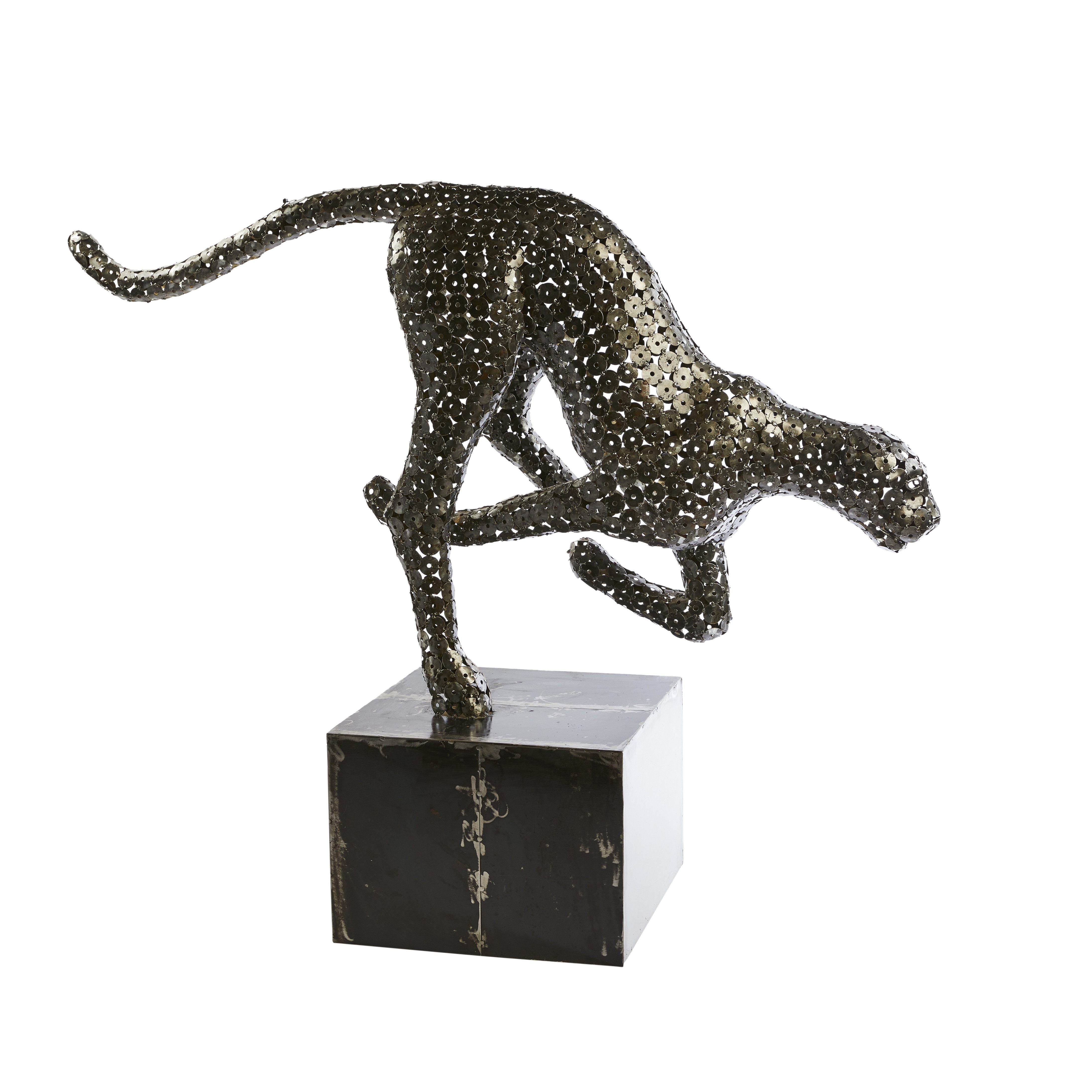 African Rainbow Craft Skulptur (Skulptur Leopard - mit Sockel - aus Stahlmuttern)