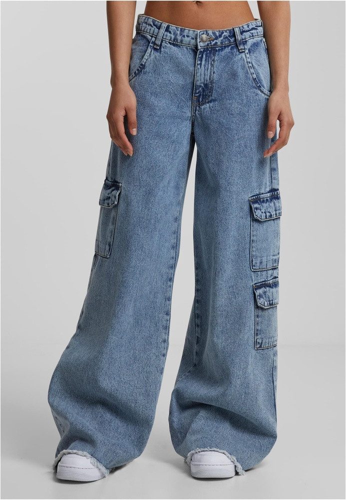 URBAN CLASSICS Bequeme Jeans Ladies Mid Waist Cargo Denim Pants