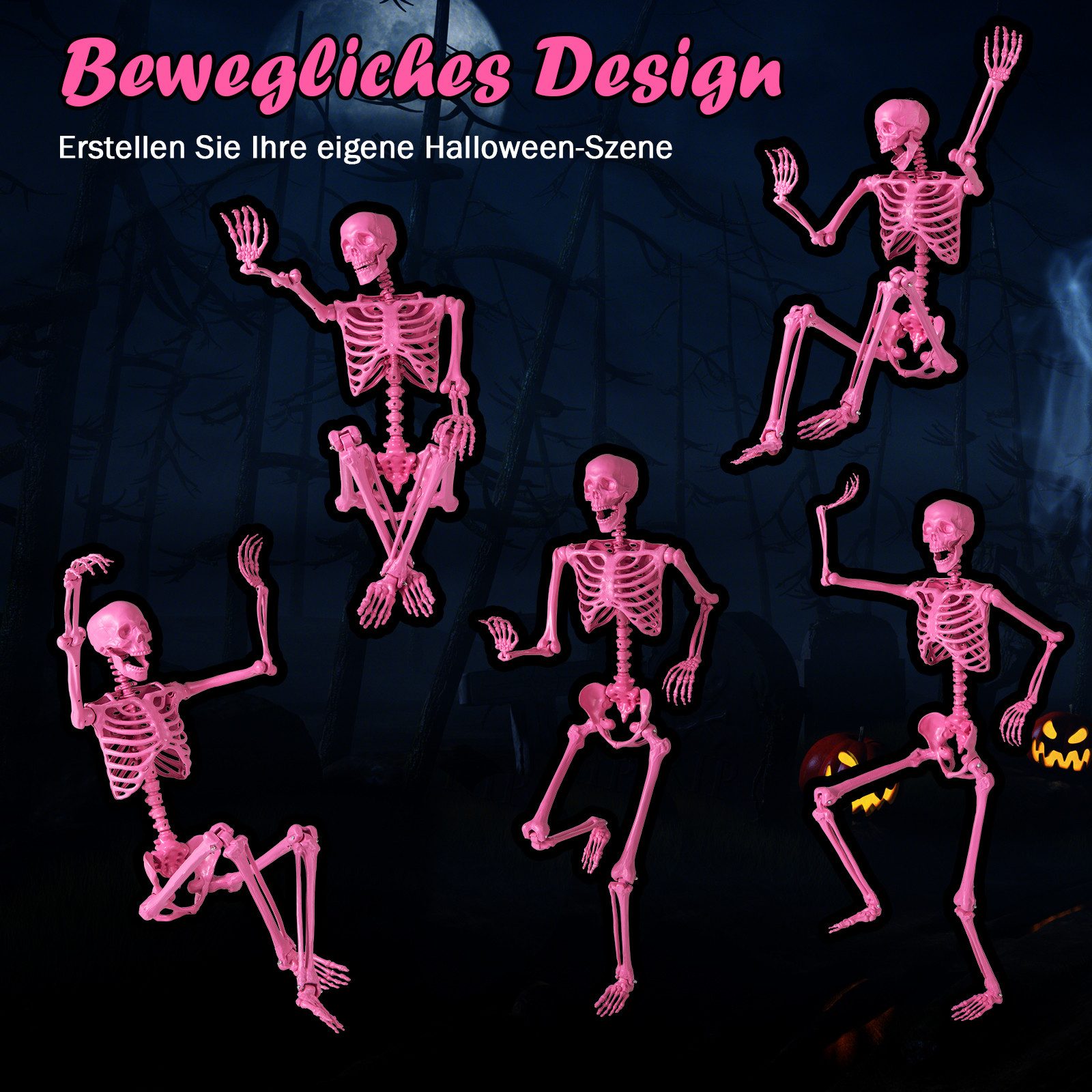 COSTWAY Dekoobjekt, Halloween Deko, 158 cm Skelett lebensgroß