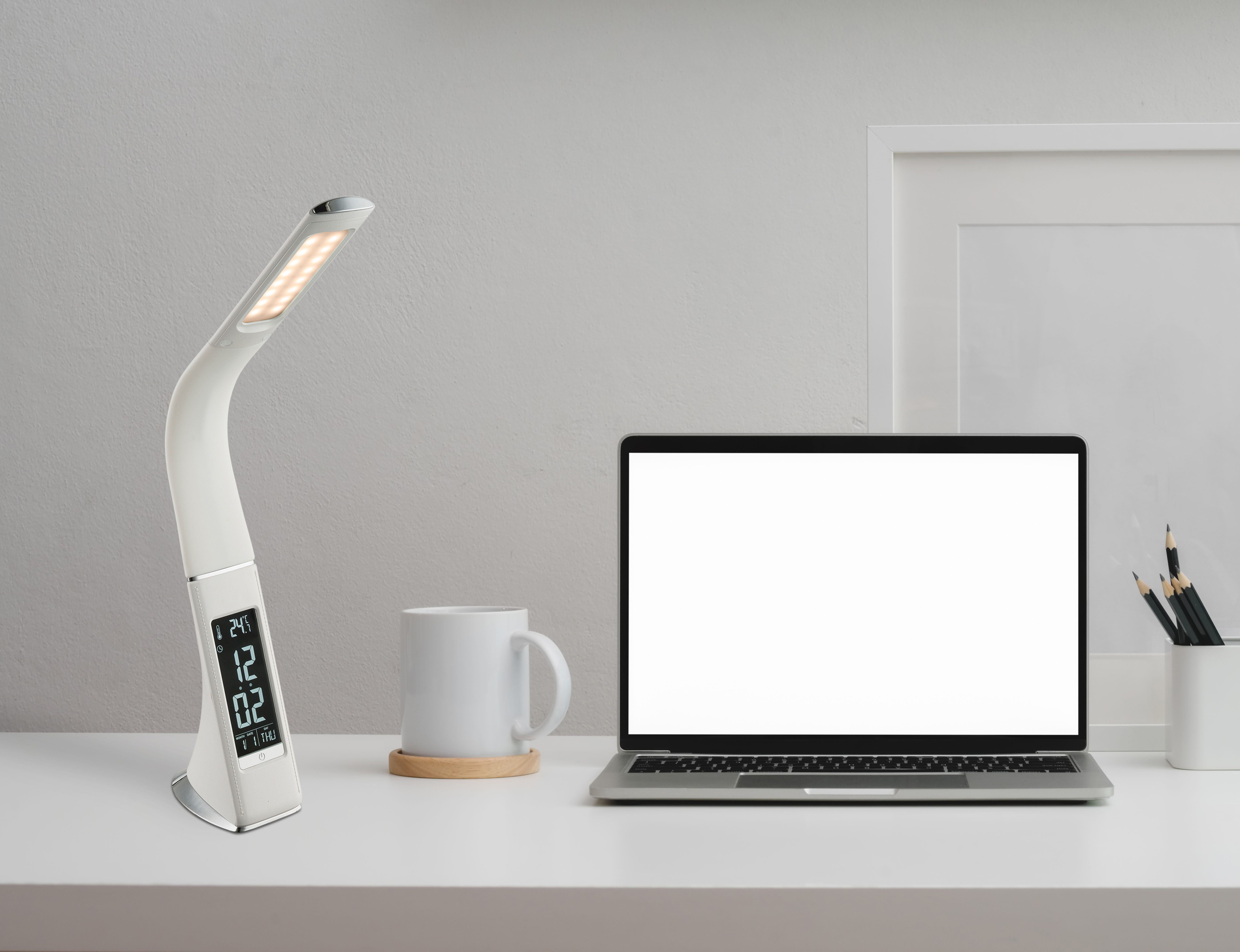 GLOBO LIGHTING LED Tischleuchte SOPHIE, Dimmfunktion, Temperaturanzeige, Timerfunktion, Weckerfunktion, mehrere Helligkeitsstufen, LED fest integriert, Tischlampe/Arbeitszimmer/Bürotischleuchte