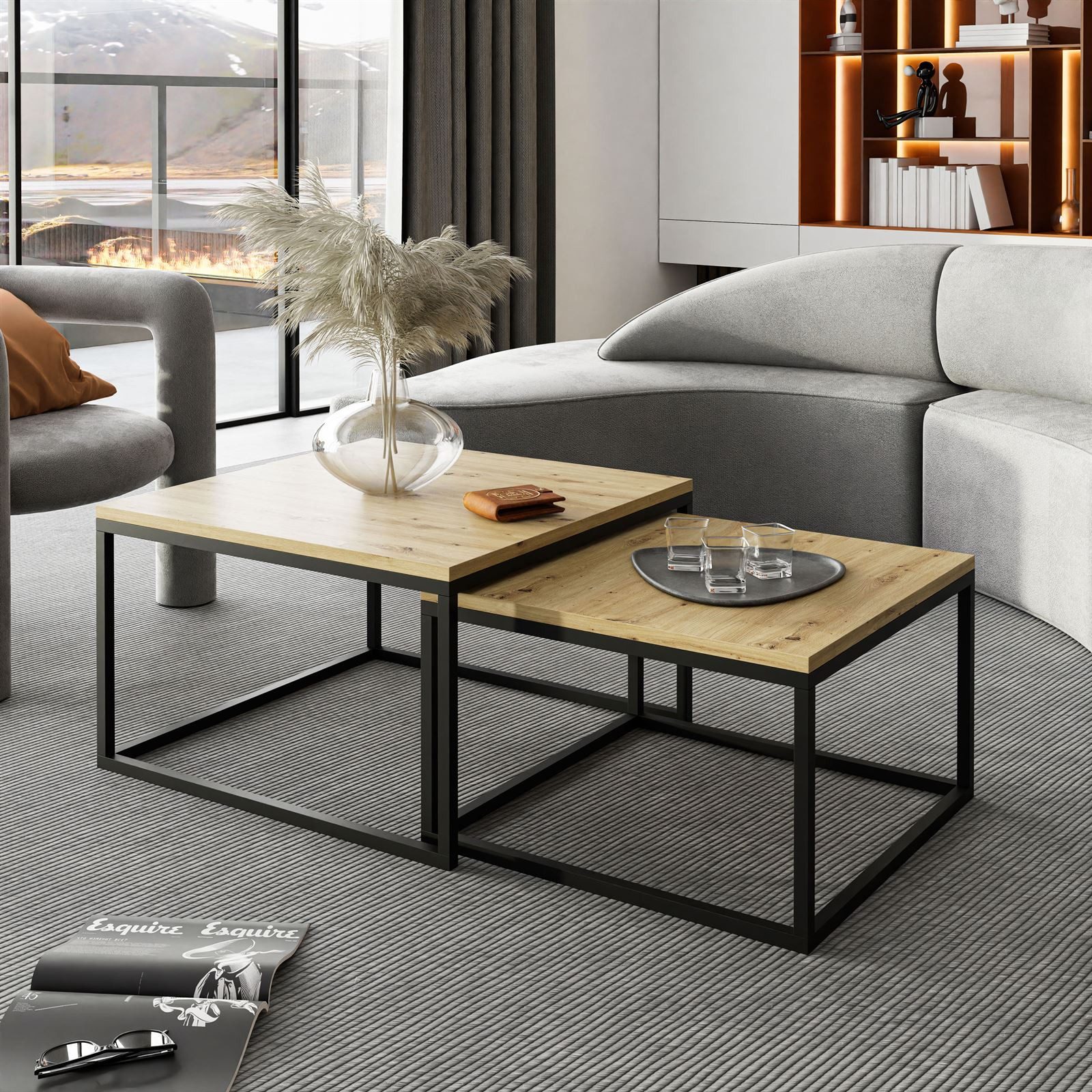 Lookway Couchtisch Yoshi 2in1 mit Tischplatte in natürlicher Holzfarbe (2er-Set), Breite: 70 cm und 60 cm