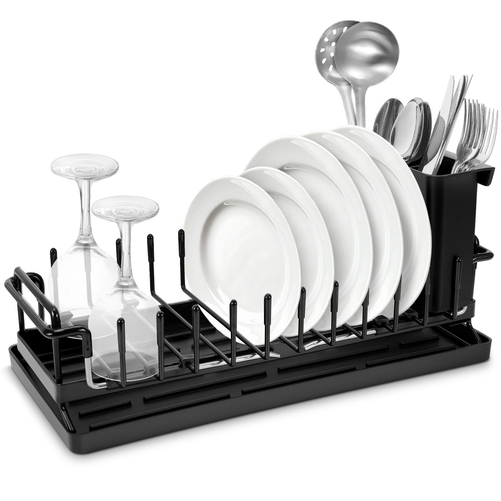 BlingBin Geschirrständer Spülen-Abtropfgestell mit Silikon-Trockenmatte und Besteckhalter, Edelstahl-Spülabtropfer, Trockenständer für Teller/Tasse/Küchenwaren