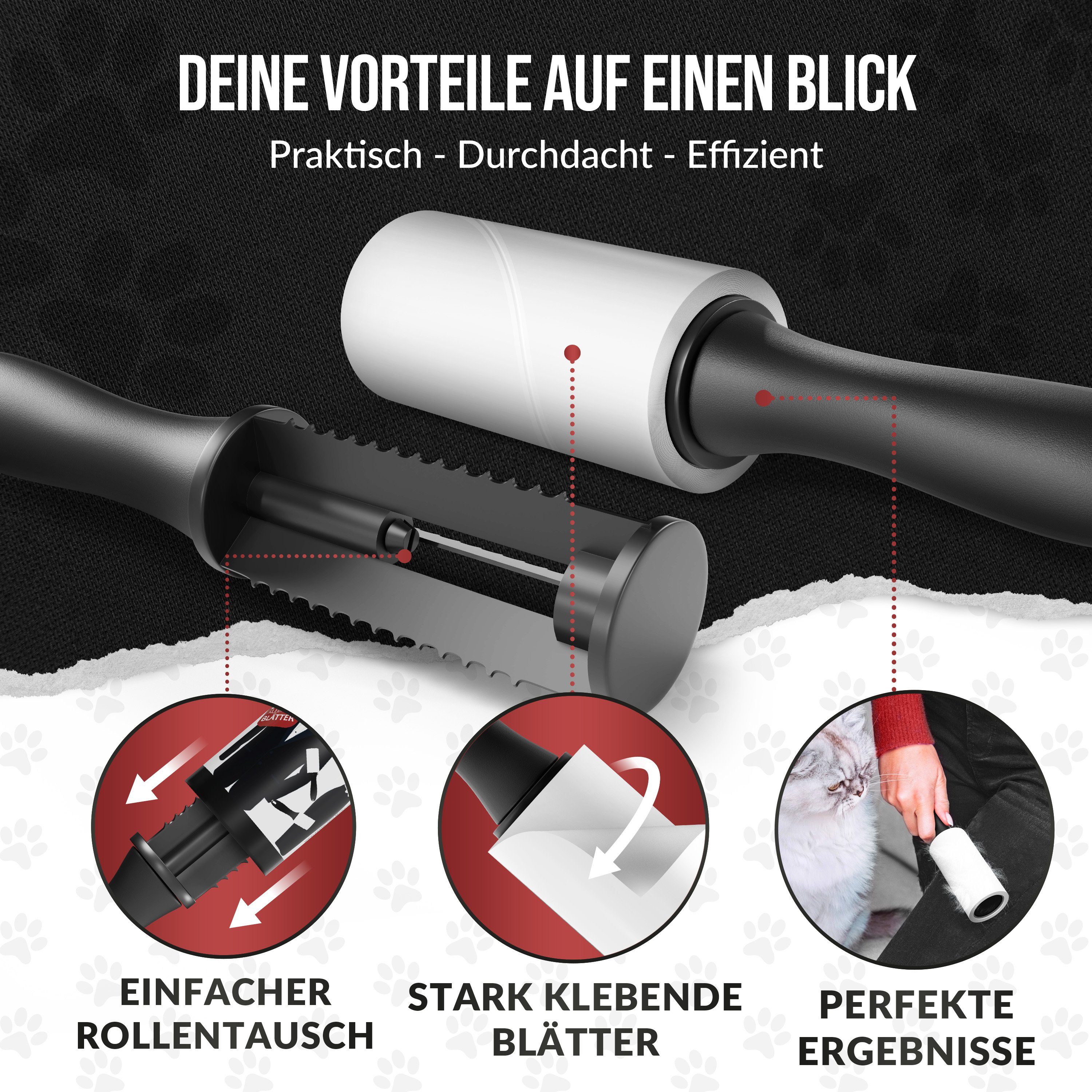 IDEALTASTIC Fusselroller Fusselrolle Tierhaare & Kleidung im Vorteilspack Fusselentferner, 2x Griff & 5x100 Blatt, INKL. 2X STAUBSCHUTZKAPPE – Bild 5 von 5
