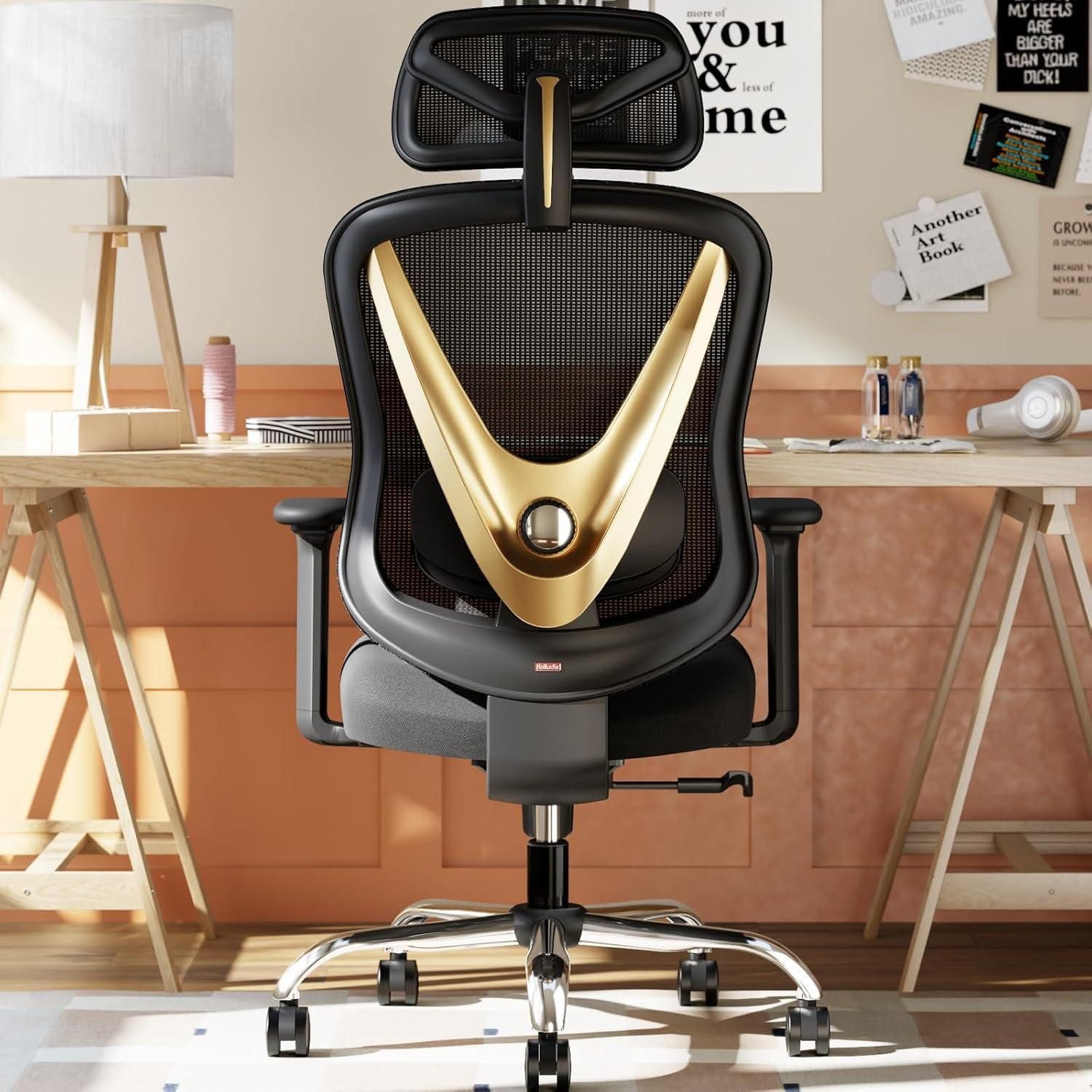 LuxusKollektion Bürostuhl Ergonomischer Bürostuhl 3D Lendenstütze 3D Armlehnen V-Rücken Design