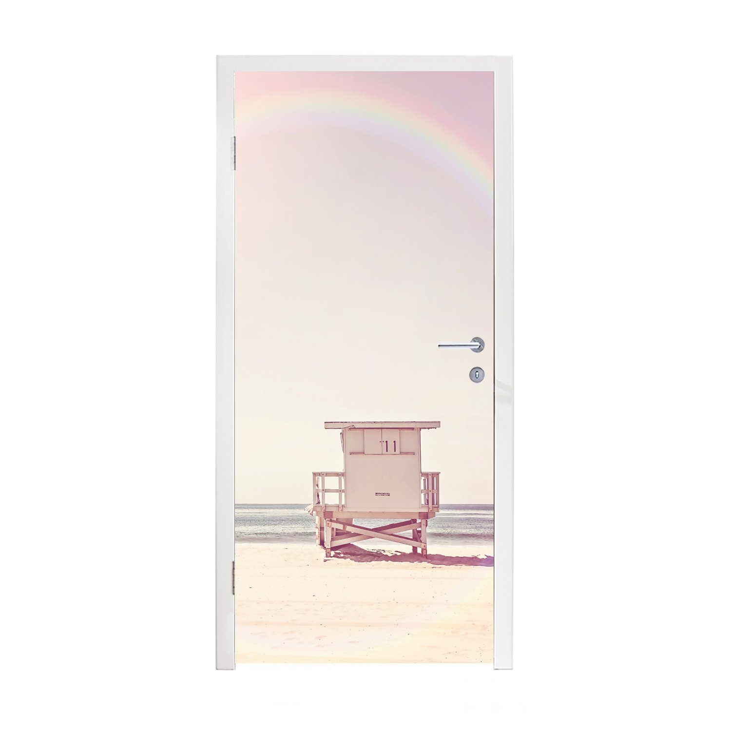 - Türaufkleber, - - Sommer, Hütte Fototapete Meer Strand MuchoWow Matt, für - St), Tür, Sonne cm (1 Türtapete bedruckt, 75x205