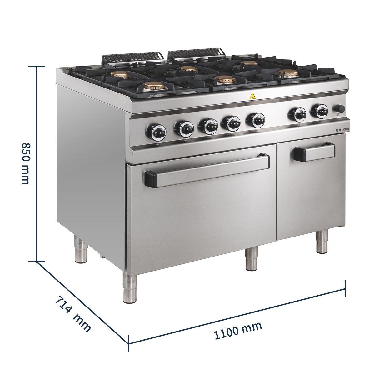 GastroHero Dönergrill Gasherd 6 Brenner mit Backofen 42 kW Edelstahl Gastro, 5300 W