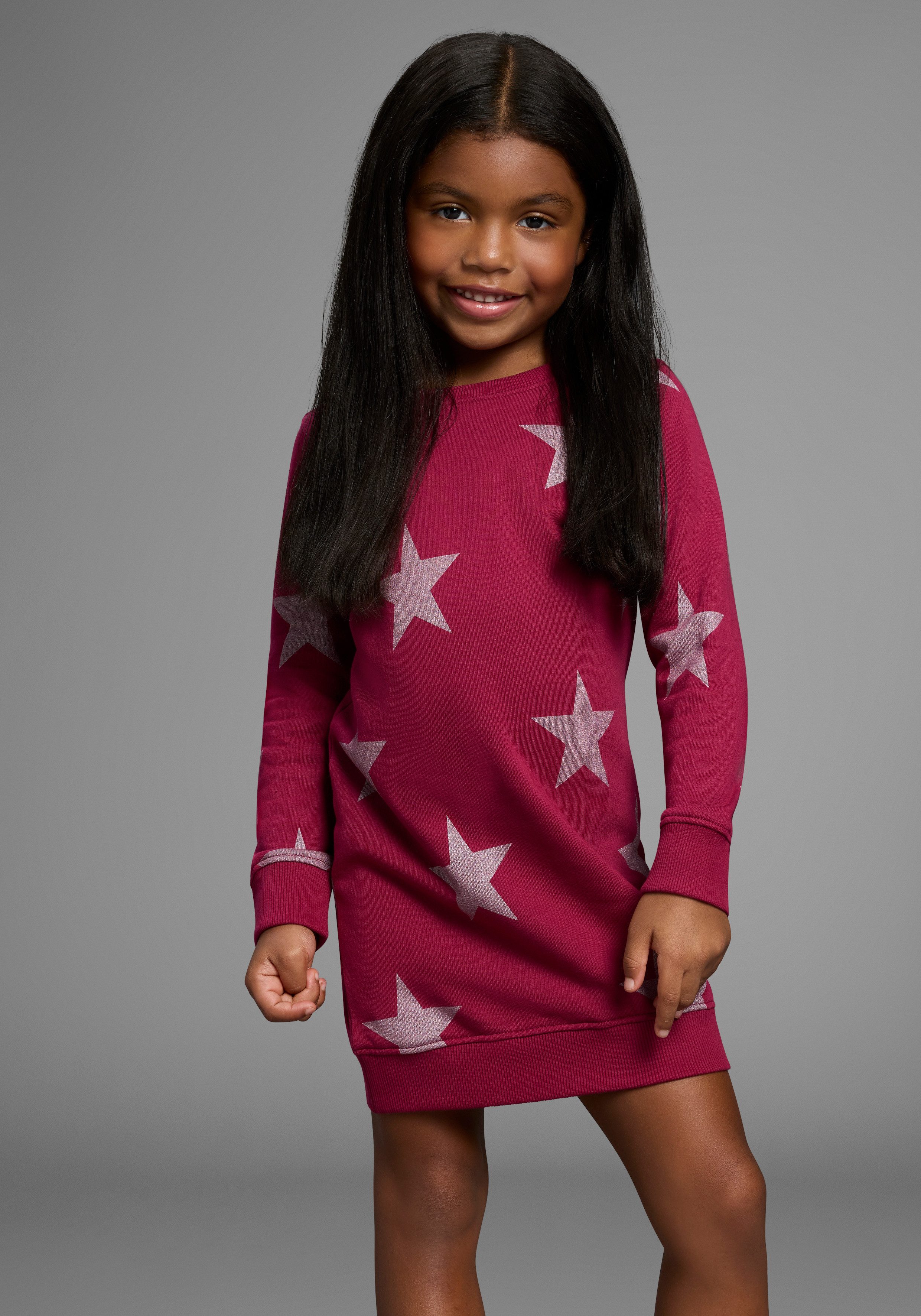 KIDSWORLD Sweatkleid Sterne-Allover Kleid für kleine Mädchen Sweatkleid mit Glitzerdruck