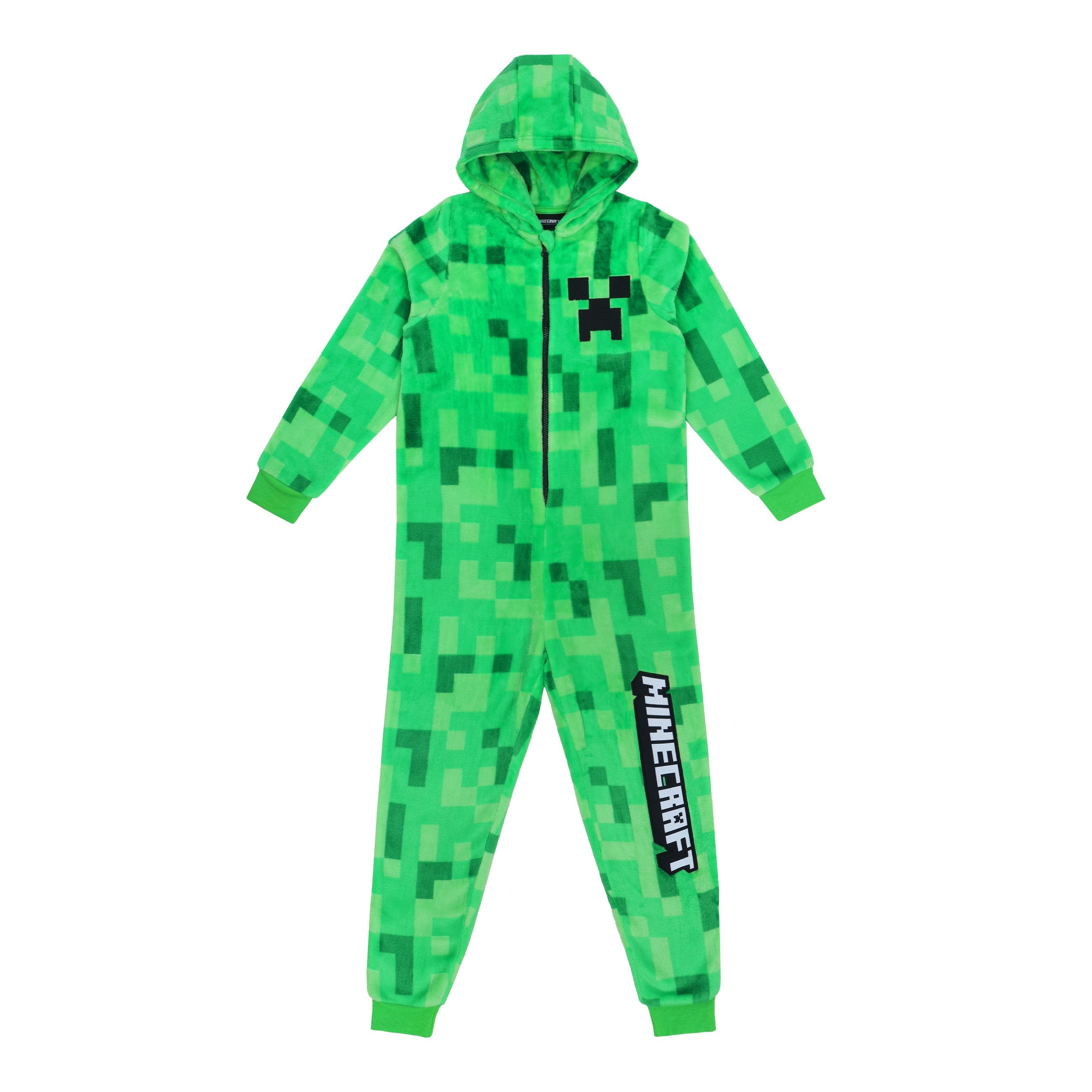 Minecraft Jumpsuit Minecraft Onesie Creeper Fleece Jumpsuit Schlafoverall mit Kapuze