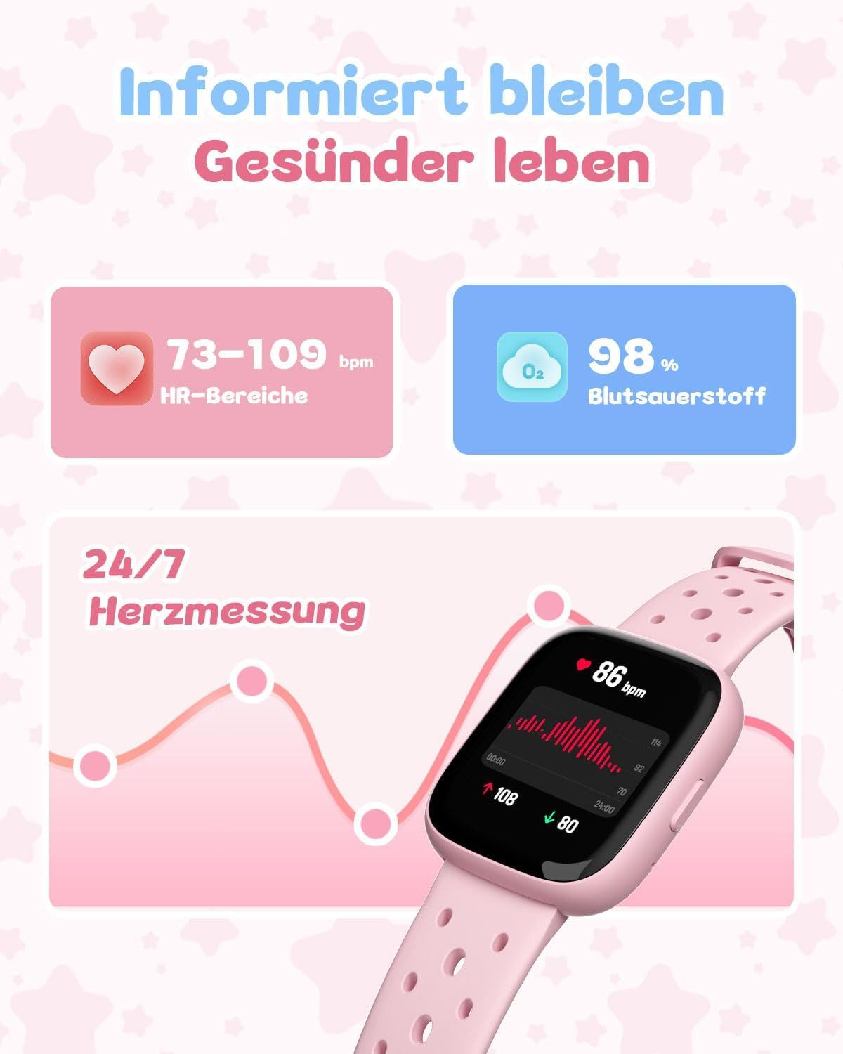 TICTIKY BW02 Smartwatch (4,6 cm, android ios), Kinder Smartwatch mit 1.83" HD Display, Sportmodi