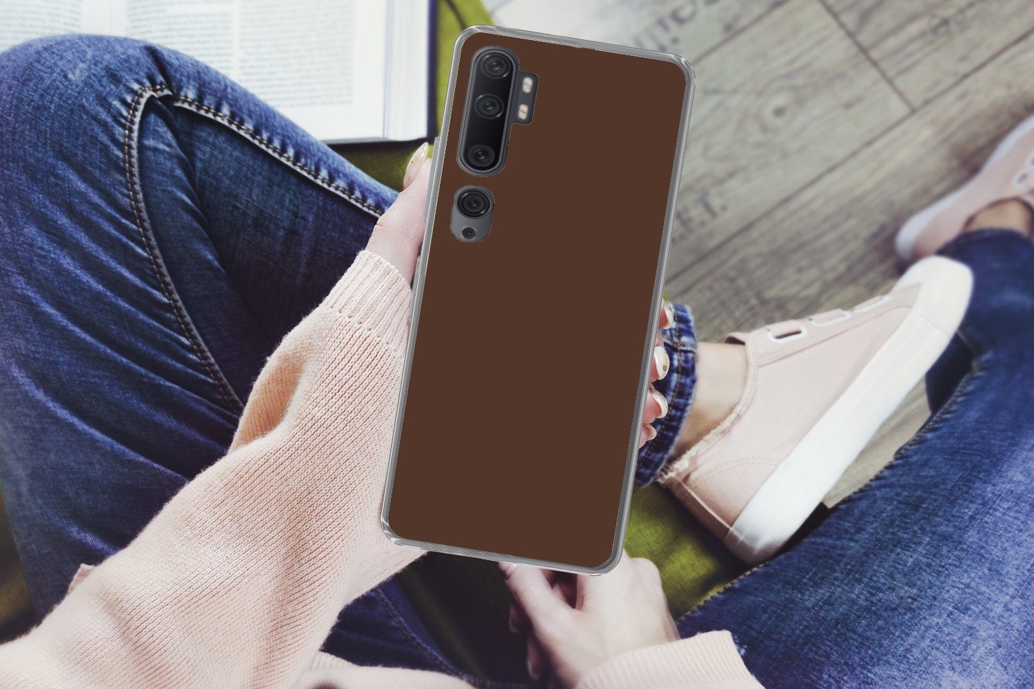MuchoWow Handyhülle für Xiaomi Mi Note 10 Braun - Dunkel - Farben