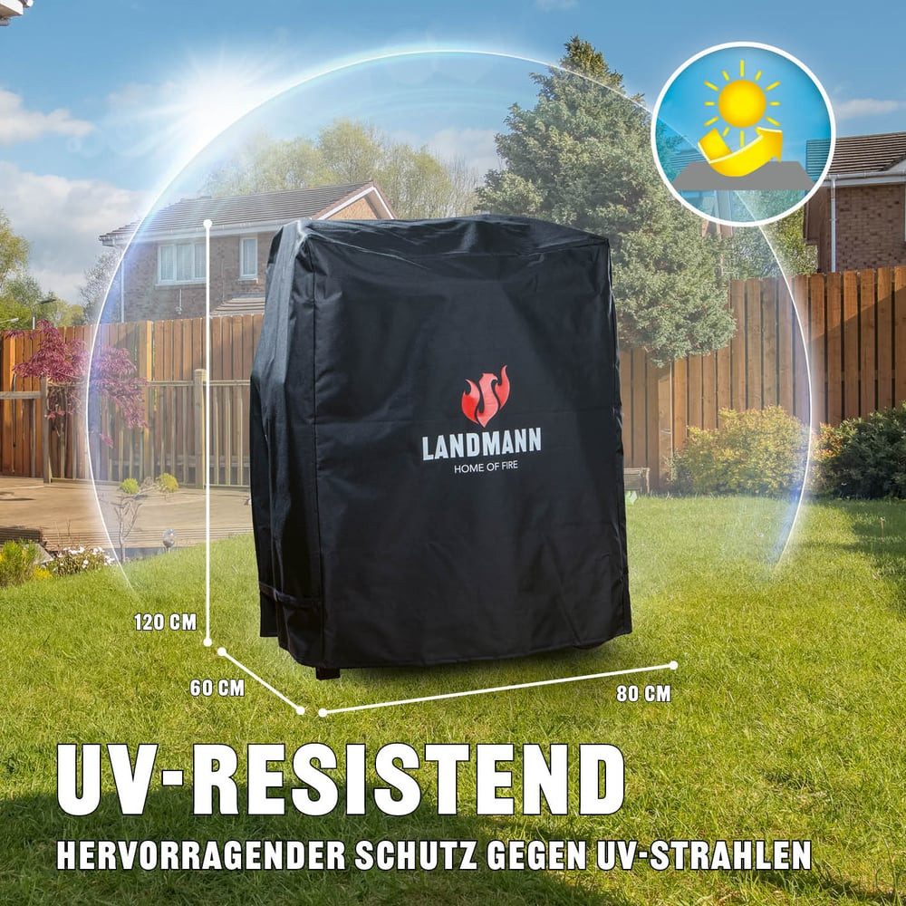 LANDMANN Grillabdeckhaube Wetterschutzhaube Premium 60x80x120cm, reißfest, atmungsaktiv, kältebeständig, wasserdicht, kein Ausbleichen