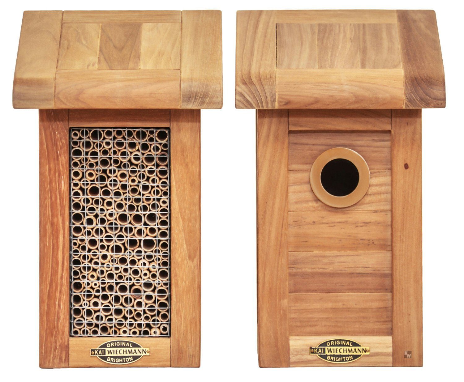 Kai Wiechmann Nistkasten Premium Teak Nistkasten Set für Bienen & Gartenvögel zum Vorteilspreis, unbehandeltes Teakholz und abnehmbare Dächer