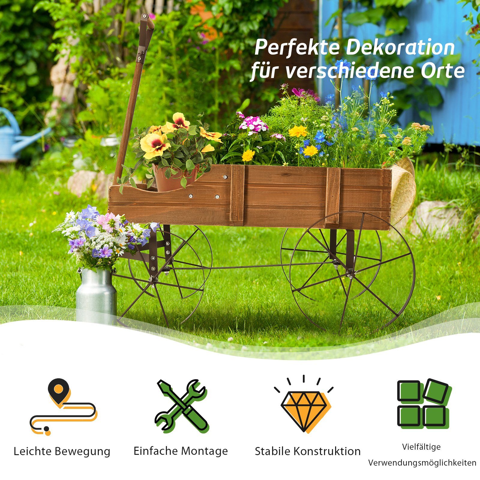 COSTWAY Blumenständer, Pflanzwagen mit 4 Metallrädern günstig online kaufen