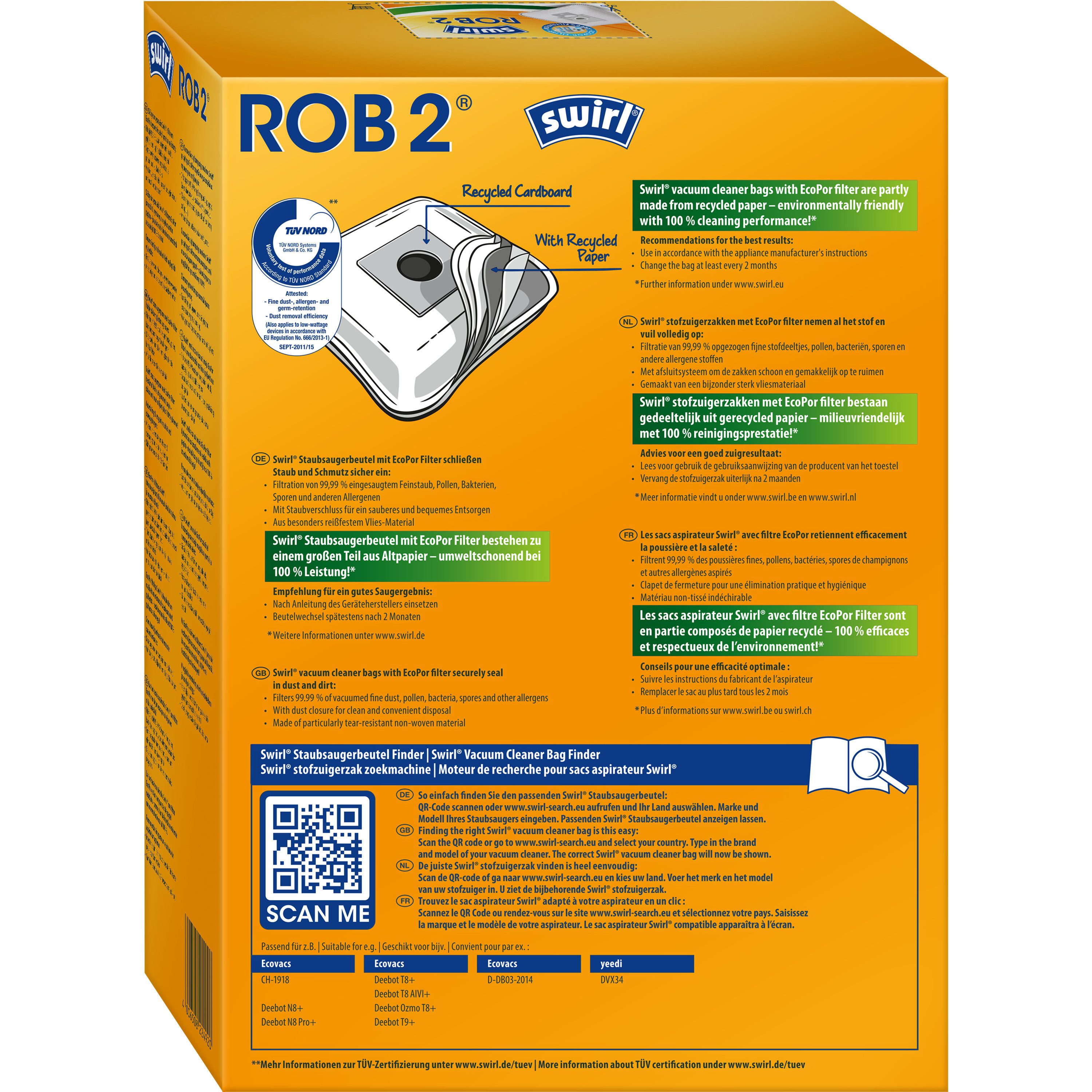 Swirl Staubsaugerbeutel Rob 2 EcoPor® für Ecovacs, Yeedi 12 Beutel, passend für Ecovacs