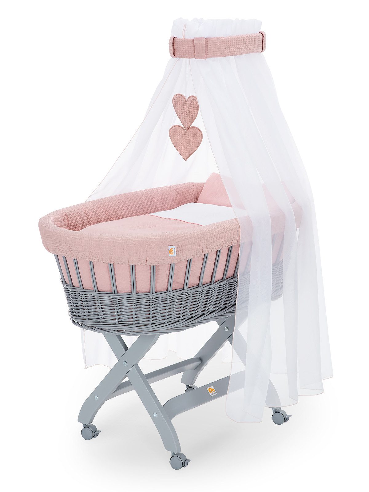 FabiMax Stubenwagen grau lackiert, Komplettset, Musselin & Waffelpiqué, Ink günstig online kaufen