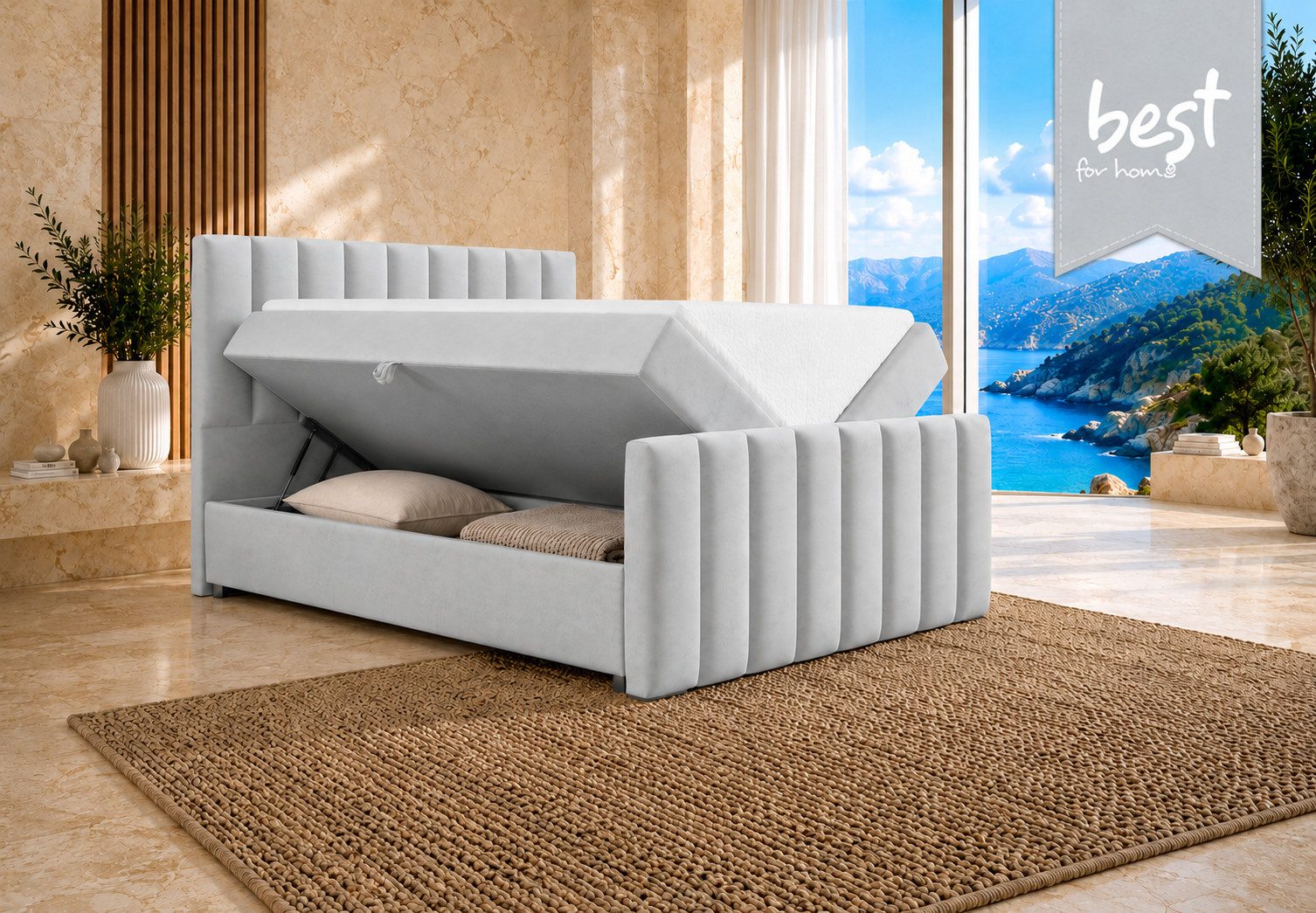 Best for Home Boxspringbett Trinity K10 mit Stauraum, Bonellmatratze & Komfort-Topper T30 (Boxspringbett-Set, 1-St., 140x200 160x200 180x200 200x200 cm), Ergonomischer Schlafkomfort, praktischer Stauraum