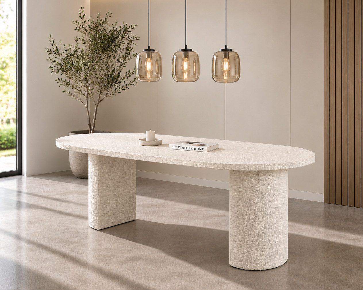 Maison ESTO Esstisch Esszimmertisch VALENTO 215 cm oval Creme Marmor-Komposit Steinoptik