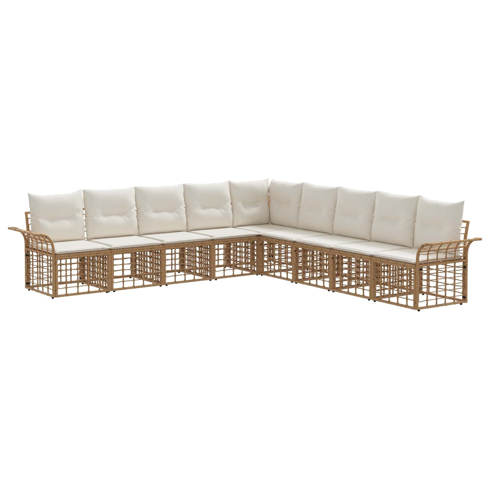 vidaXL Gartenlounge-Set Outdoor-Sofagarnitur 9 pcs Natürlich und Cremweiß Polyester, (9-tlg)