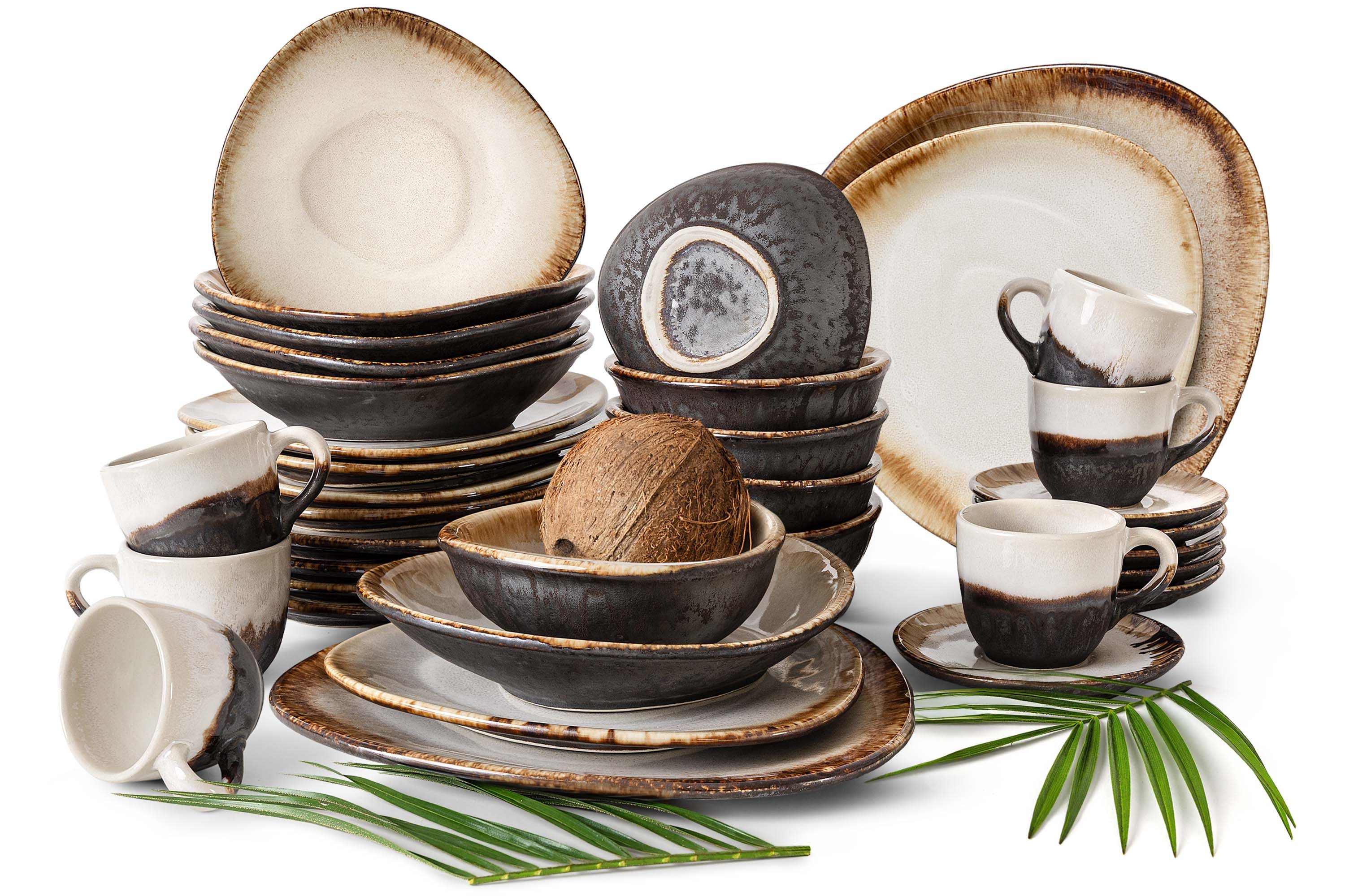 KONSIMO® Kombiservice PRIMA Tafelservice, luxuriöse Steinzeug, Premiumqualität aus EU (36-tlg), 6 Personen, Keramik, hochwertige Kunstproduktion, handgefertigt, Loft-Stil